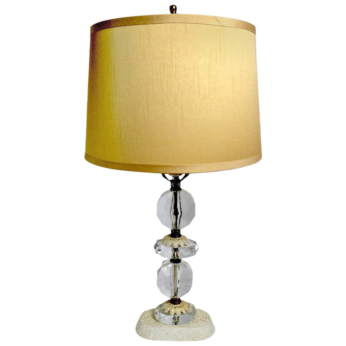 Hollywood Regency Faceted Crystal Lamp Base with Gold White Accents: Hollywood Regency Faceted Crystal Lamp Base with Gold White Accents Illuminate your space with this exquisite Hollywood Regency faceted crystal lamp base. Featuring stunning gold and white cast foliat