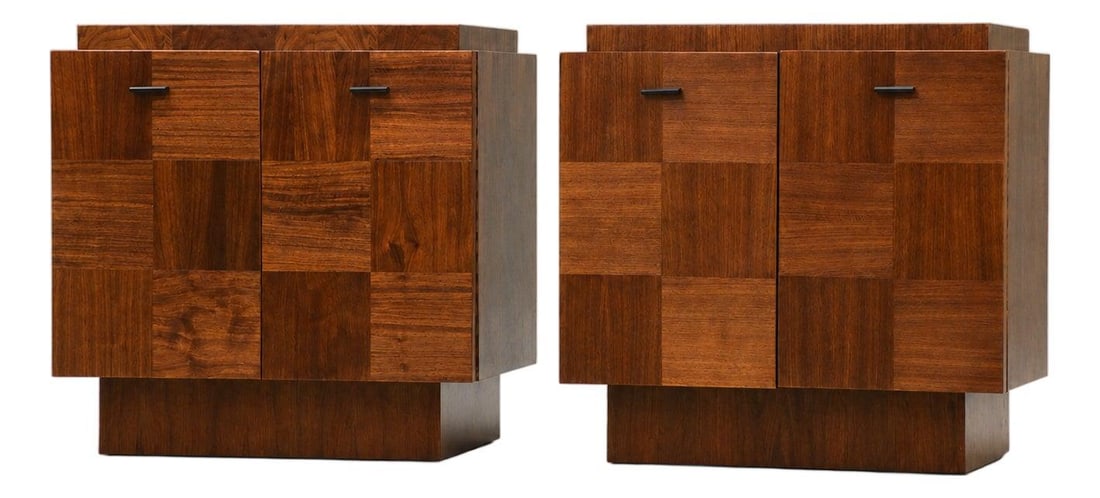 Pair of Walnut Brutalist Two Door Nightstands 26 x 17 x 25 (1 of 9)