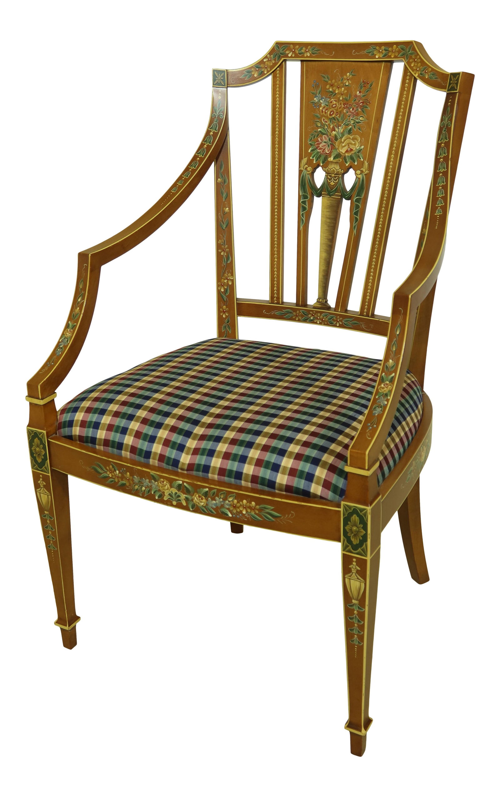 Hand Painted Adam Style Armchair with Quality Craftsmanship: Hand Painted Adam Style Armchair with Quality Craftsmanship This stunning Adam style armchair showcases exquisite craftsmanship with its hand-painted finish, making it a remarkable addition to any dec