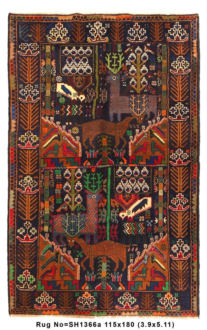 Ethnic Afghan Handmade Wool Pictorial Animal Rug 3.9 x 5.11 Feet (1 of 8)