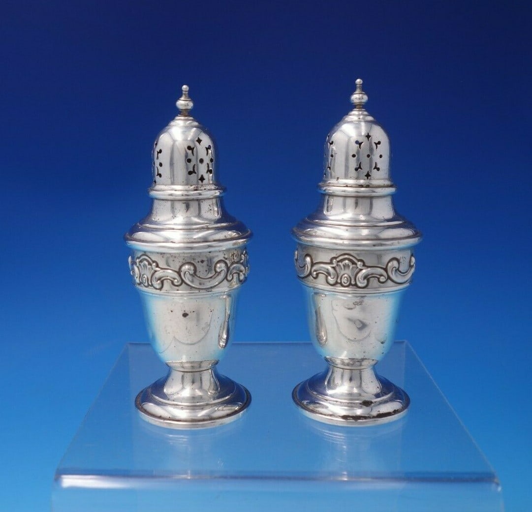 Gorham Strasbourg Sterling Silver Salt Pepper Shaker Set 2pc Vintage: Gorham Strasbourg Sterling Silver Salt Pepper Shaker Set 2pc Vintage Elevate your dining experience with this exquisite Strasbourg by Gorham Sterling Silver Salt and Pepper Shaker Set. Crafted in the 