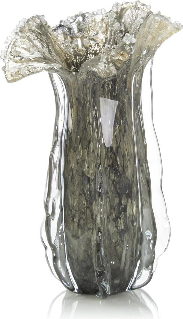 John-Richard Hand-Blown Glass Vase Eruption Motif 15H 8W 8D: John-Richard Hand-Blown Glass Vase Eruption Motif 15H 8W 8D This stunning artisanal glass vase features a captivating eruption motif, perfect for adding a touch of elegance to any decor. Hand-blown wi