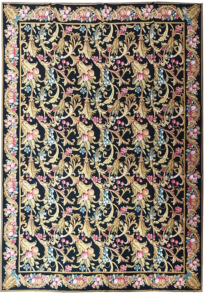Beautiful English Garden Tree Hand-Stitched Needlepoint 8.9 x 11.6 Area Rug (1 of 9)