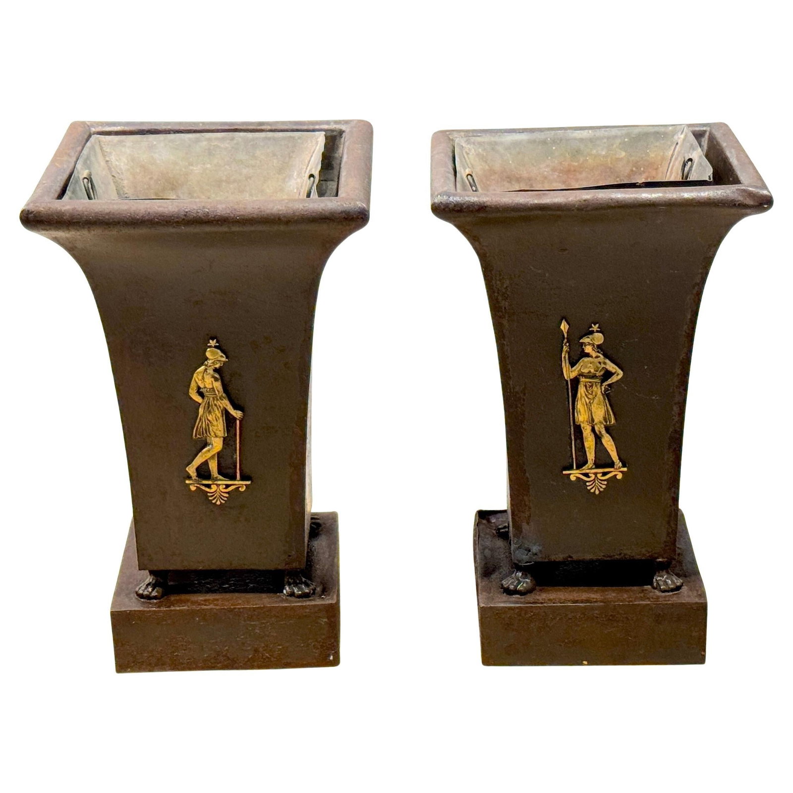 Set of Two French Regence Ormolu and Tole Planters with Allegorical Figures (1 of 9)