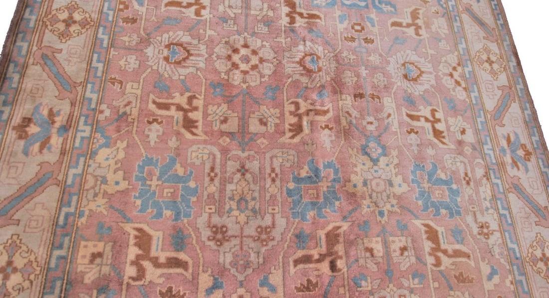 Hand Knotted Turkish Oushak Wool Gallery Runner 6x19 Rose: Hand Knotted Turkish Oushak Wool Gallery Runner 6x19 Rose This vintage Turkish Oushak gallery runner rug, dating to circa 1955, features a hand-knotted wool construction with a refined allover floral 