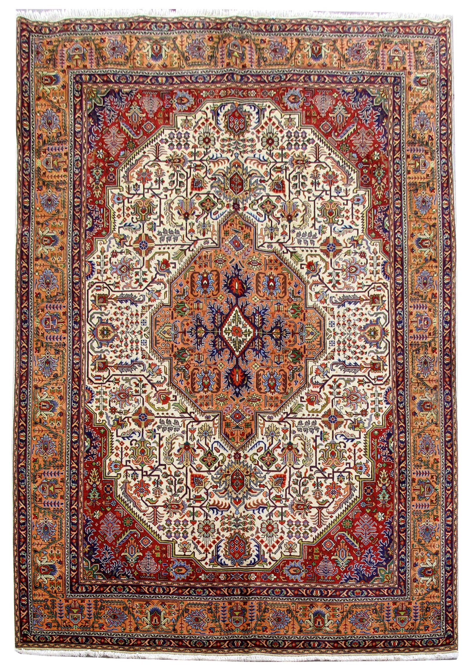 Handcrafted 8' x 12' Ivory Persian Tabriz Rug Artisan Quality: Handcrafted 8' x 12' Ivory Persian Tabriz Rug Artisan Quality Free continental US Shipping Enhance your living space with this exquisite 8' x 12' Ivory Persian Tabriz Rug, handcrafted by skilled Persi