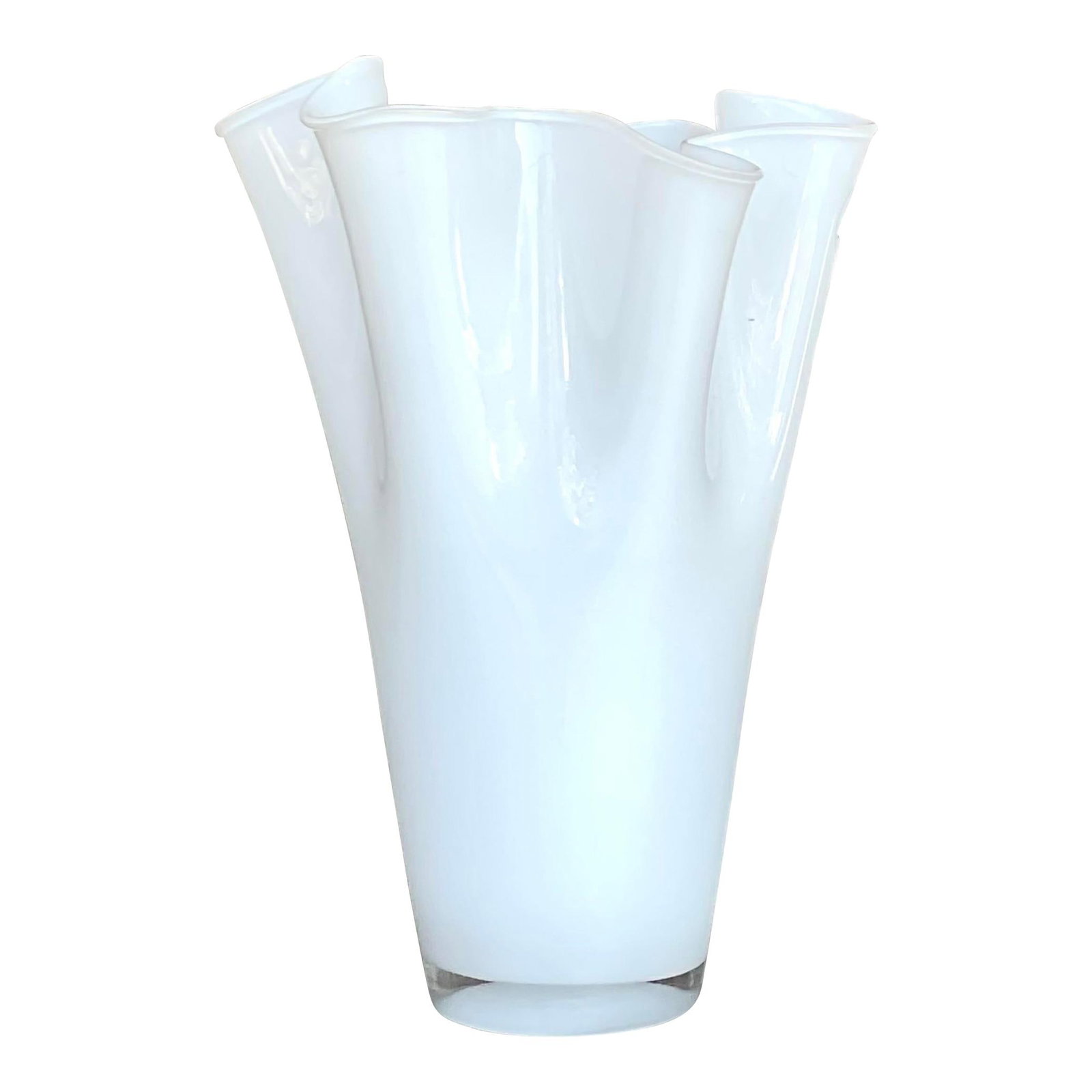 Chic Vintage White Pleated Glass Vase 13.25 Inches Tall (1 of 6)