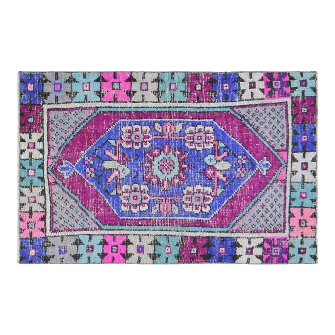 Hand-Knotted Wool Anatolian Area Rug 2'5" x 4' Purple: Hand-Knotted Wool Anatolian Area Rug 2'5" x 4' Purple This vintage Turkish Anatolian rug is hand-knotted from wool using traditional techniques, offering a blend of classic craftsmanship and modern de