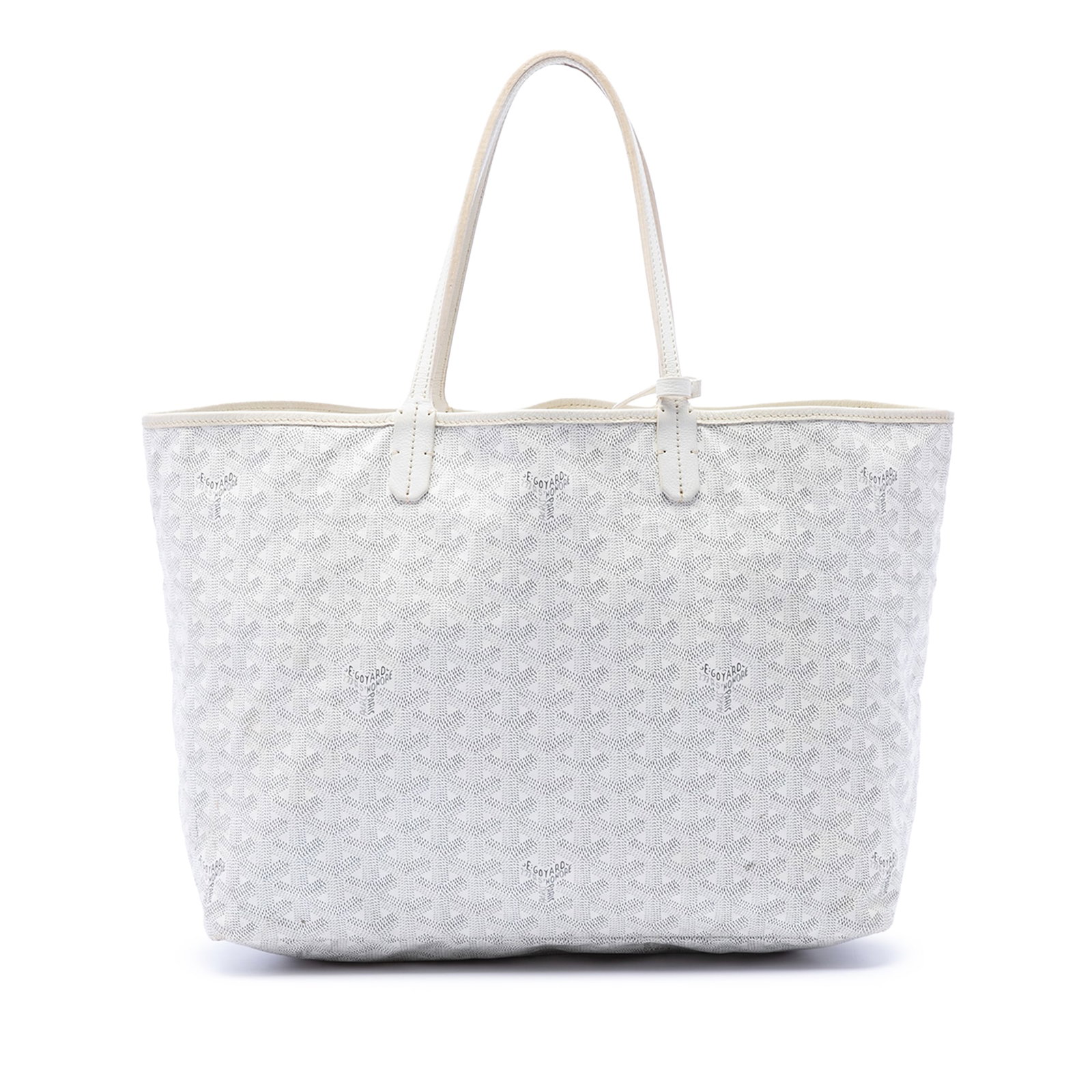 Goyard Saint Louis PM White Goyardine Tote Bag with Pouch: Goyard Saint Louis PM White Goyardine Tote Bag with Pouch The Goyardine Saint Louis PM is a tote bag with a coated canvas body, leather trim, flat leather straps, an open top, and an included pouch. T