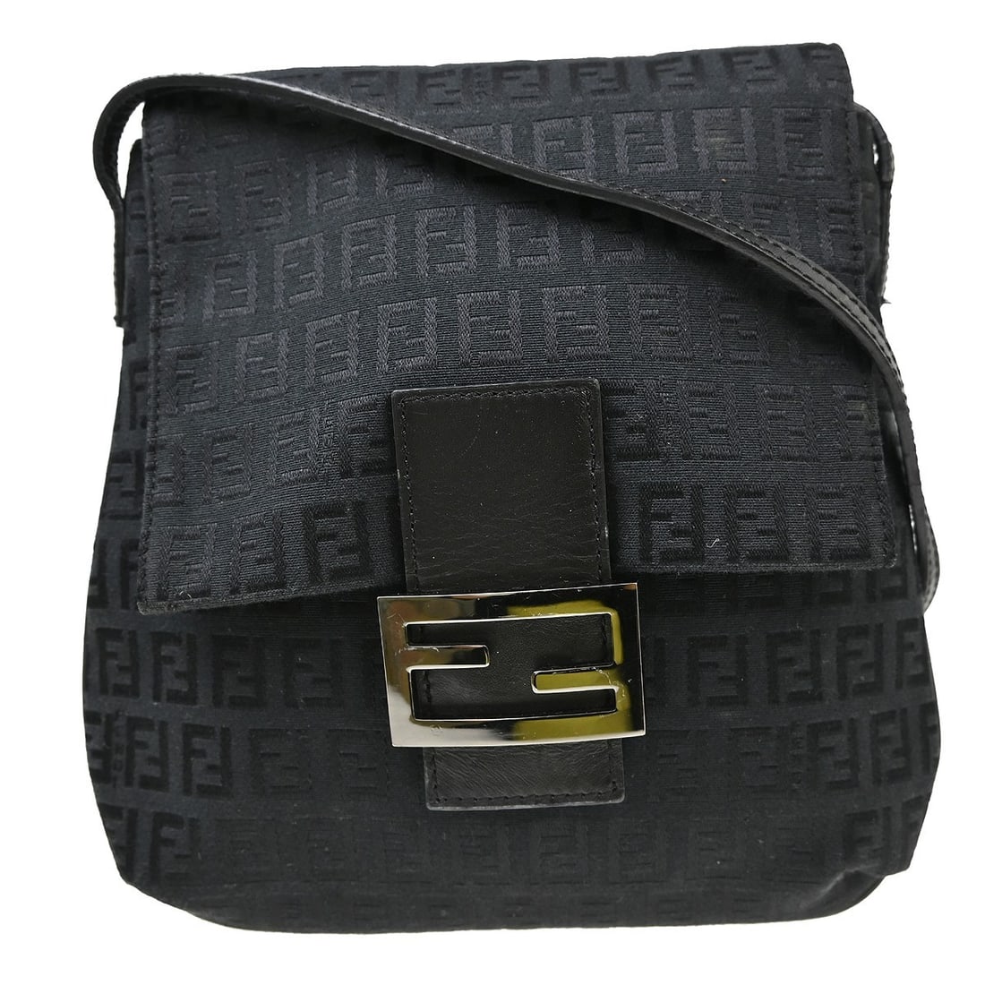 Fendi Zucchino Medium Black Canvas Leather Shoulder Bag 2362 8BT075 JQ5049: Fendi Zucchino Medium Black Canvas Leather Shoulder Bag 2362 8BT075 JQ5049 Fendi Zucchino shoulder bag in black canvas and leather with logo accents, a zip closure, and an adjustable shoulder strap. T