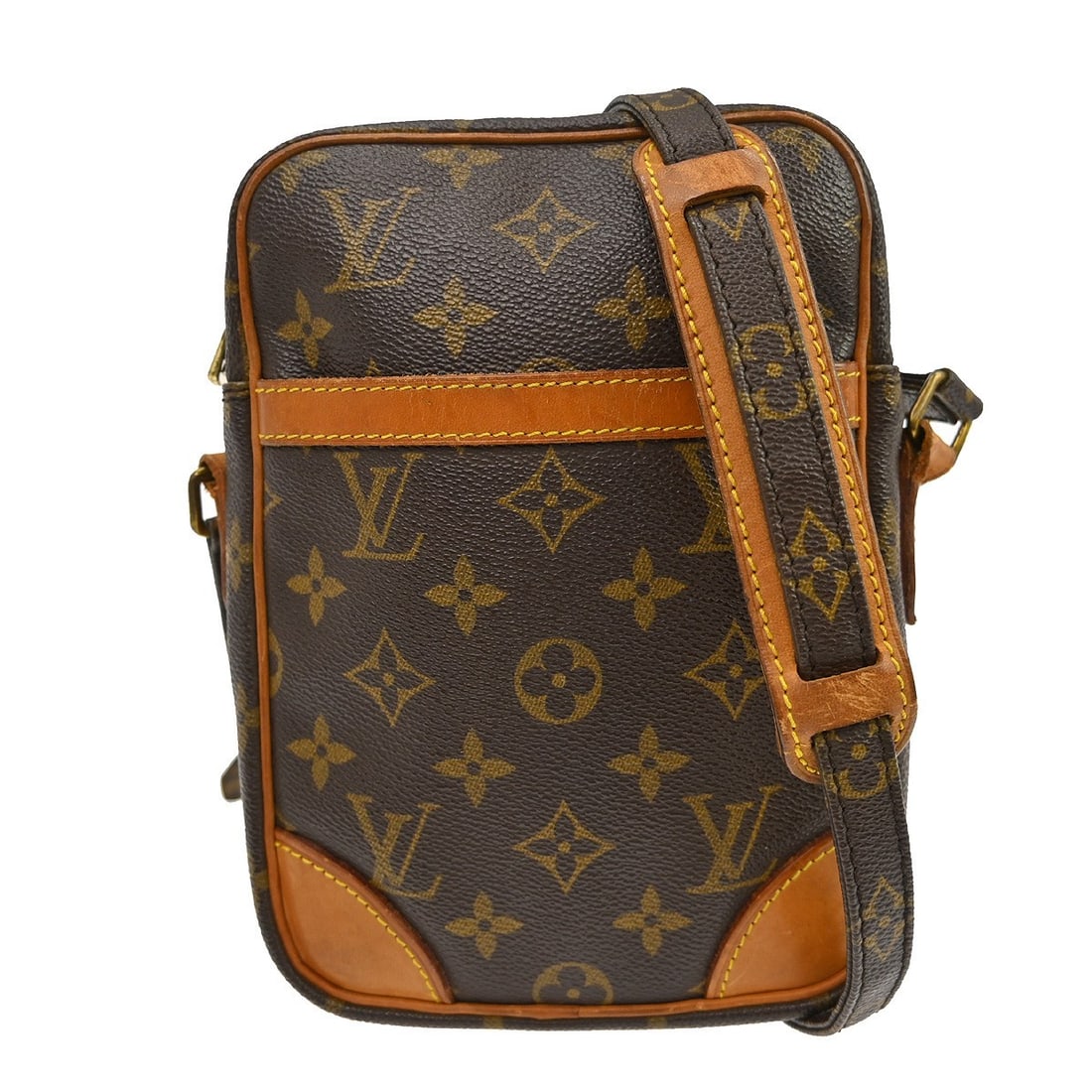 Louis Vuitton Danube Monogram Canvas Crossbody Bag M45266: Louis Vuitton Danube Monogram Canvas Crossbody Bag M45266 Vintage Louis Vuitton Danube crossbody shoulder bag in brown Monogram canvas and leather. This medium bag features a zip closure, adjustable c
