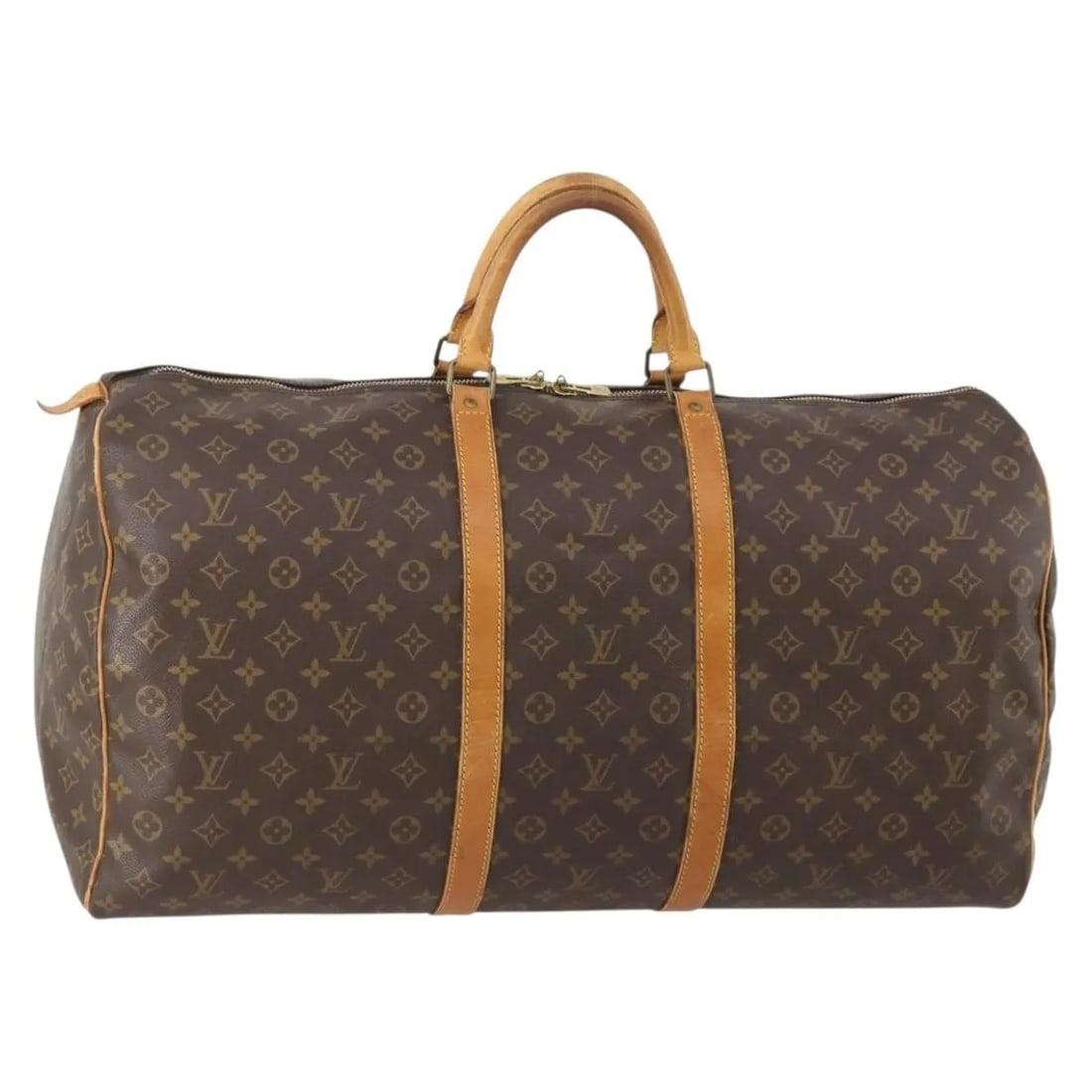 Louis Vuitton Keepall Monogram Canvas Travel Bag 60cm x 30cm x 26cm: Louis Vuitton Keepall Monogram Canvas Travel Bag 60cm x 30cm x 26cm This Louis Vuitton Keepall Bag features the iconic Monogram Canvas in brown, designed for unisex use. Made in France, the bag measur