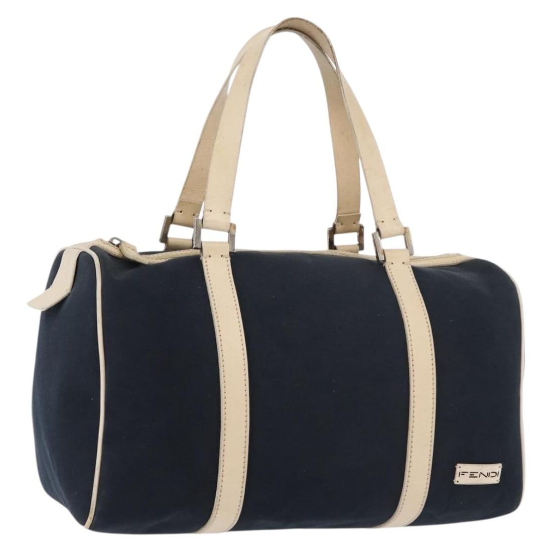 FENDI navy canvas Boston bag silver trim Italy (1 of 18)