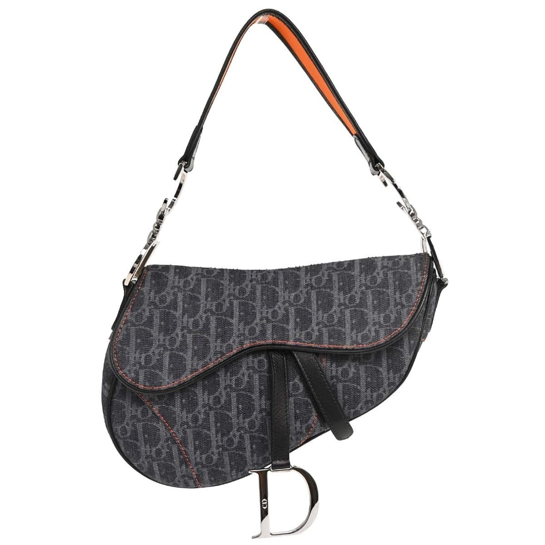Dior Saddle Shoulder Bag in Navy Canvas and Leather: Dior Saddle Shoulder Bag in Navy Canvas and Leather Christian Dior Saddle handbag in navy canvas and leather with a shoulder strap and Velcro closure. This medium women's bag features one outside pock