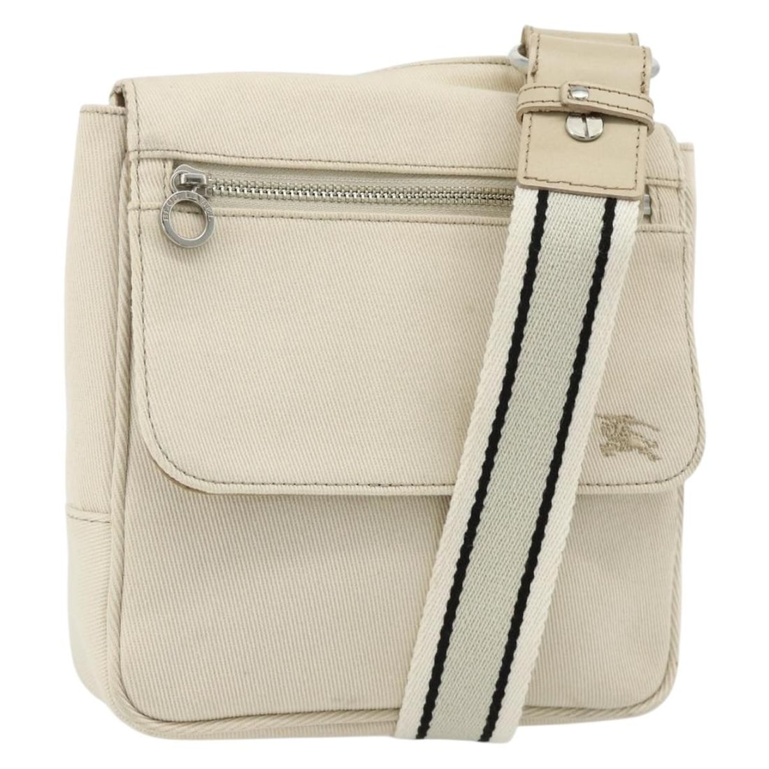 Burberry Blue Label beige canvas shoulder bag Japan: Burberry Blue Label beige canvas shoulder bag Japan This BURBERRY Blue Label shoulder bag is crafted from canvas in a beige and silver color scheme. Designed for women, it features a compact shape wit