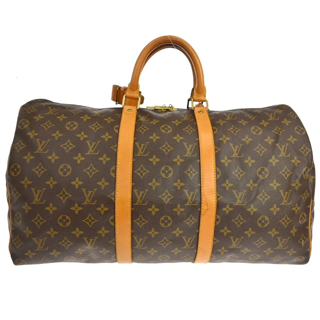 Louis Vuitton Keepall Unisex Brown Monogram Canvas Bag: Louis Vuitton Keepall Unisex Brown Monogram Canvas Bag Louis Vuitton Keepall in brown monogram canvas. This unisex bag is made in France and remains in good condition with visible wear. Noted conditio