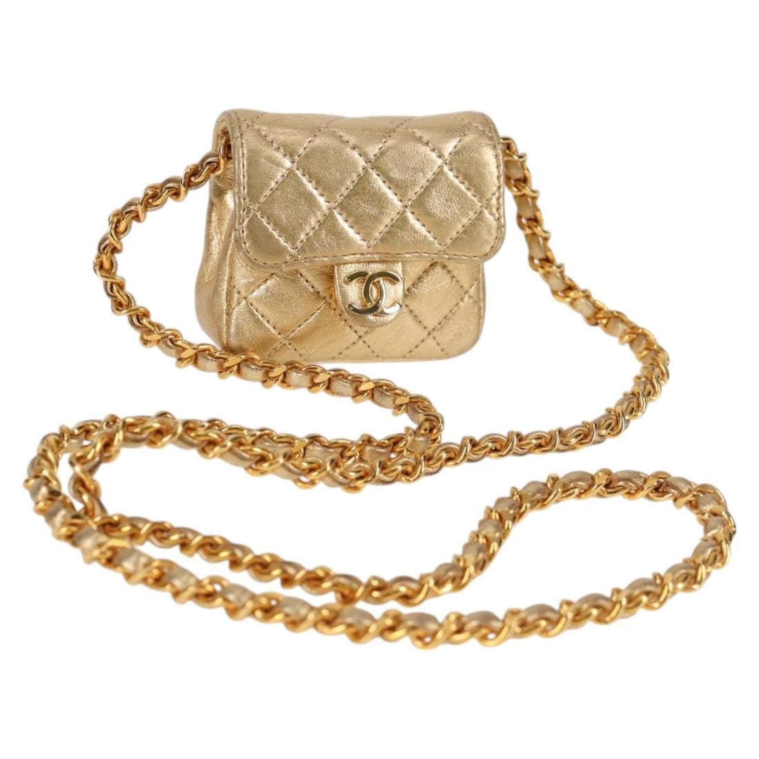 CHANEL Mini Matelasse Lamb Skin Shoulder Bag Gold Tone CC: CHANEL Mini Matelasse Lamb Skin Shoulder Bag Gold Tone CC Compact CHANEL Mini Mini Matelasse shoulder bag in lamb skin with a gold tone exterior. Made in France, this women's bag features a chain stra