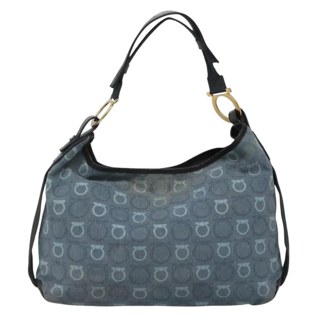 Blue Canvas Shoulder Bag Salvatore Ferragamo Gancini: Blue Canvas Shoulder Bag Salvatore Ferragamo Gancini This Salvatore Ferragamo Gancini shoulder bag features a blue canvas exterior complemented by leather trim and metal fittings. Designed for women, 