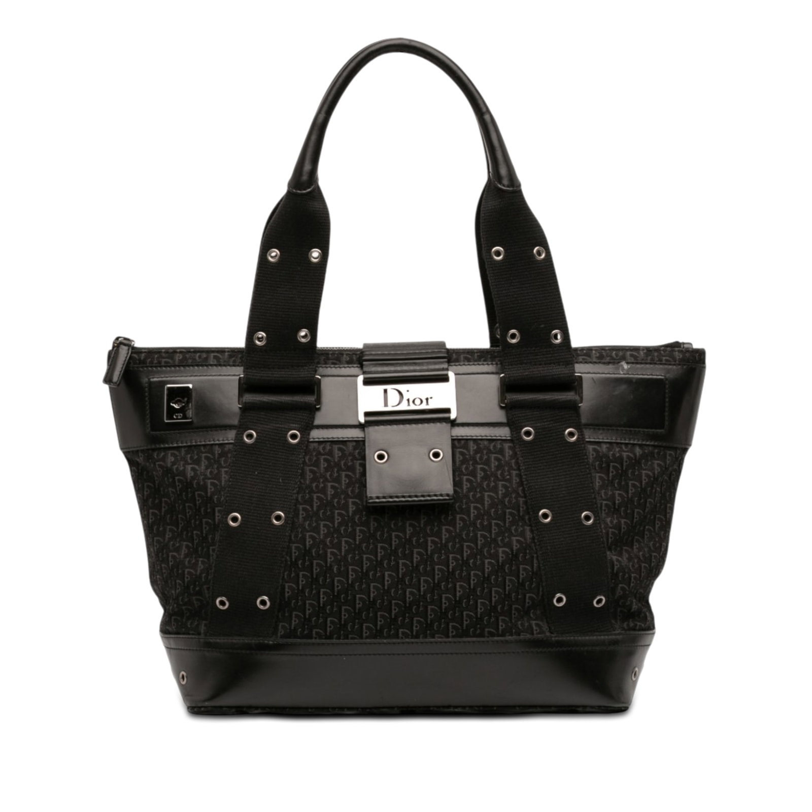 Dior Street Chic Columbus Tote in Black Diorissimo Trotter Canvas: Dior Street Chic Columbus Tote in Black Diorissimo Trotter Canvas Diorissimo Trotter Canvas Street Chic Columbus tote bag in black fabric with leather trim and rolled leather handles. The design featu