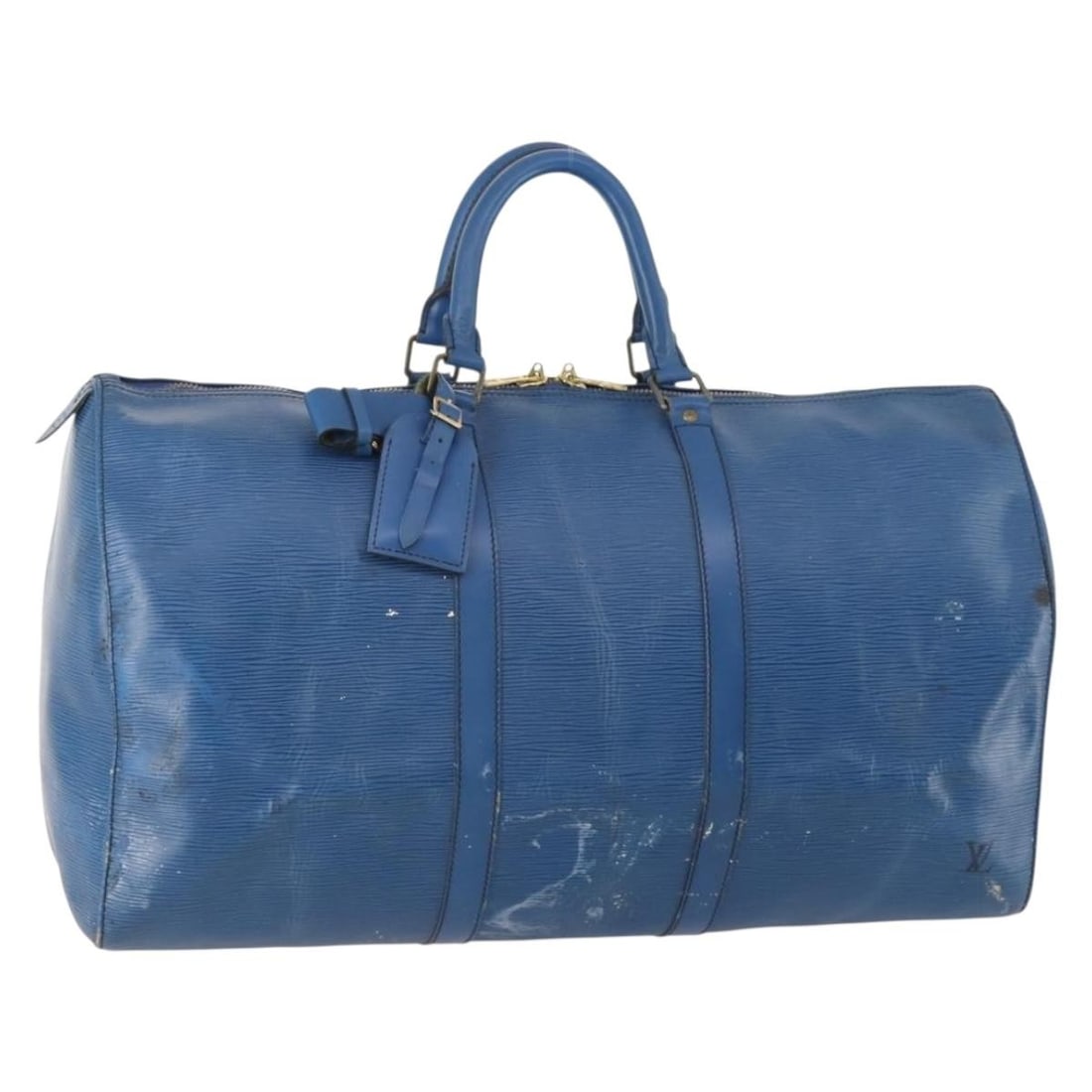 Louis Vuitton M42965 Keepall 50 Blue Epi Leather Boston Bag: Louis Vuitton M42965 Keepall 50 Blue Epi Leather Boston Bag Louis Vuitton Keepall 50 Boston bag in blue Epi leather. This women's bag is made in France and includes a name tag and Powanie. Condition i