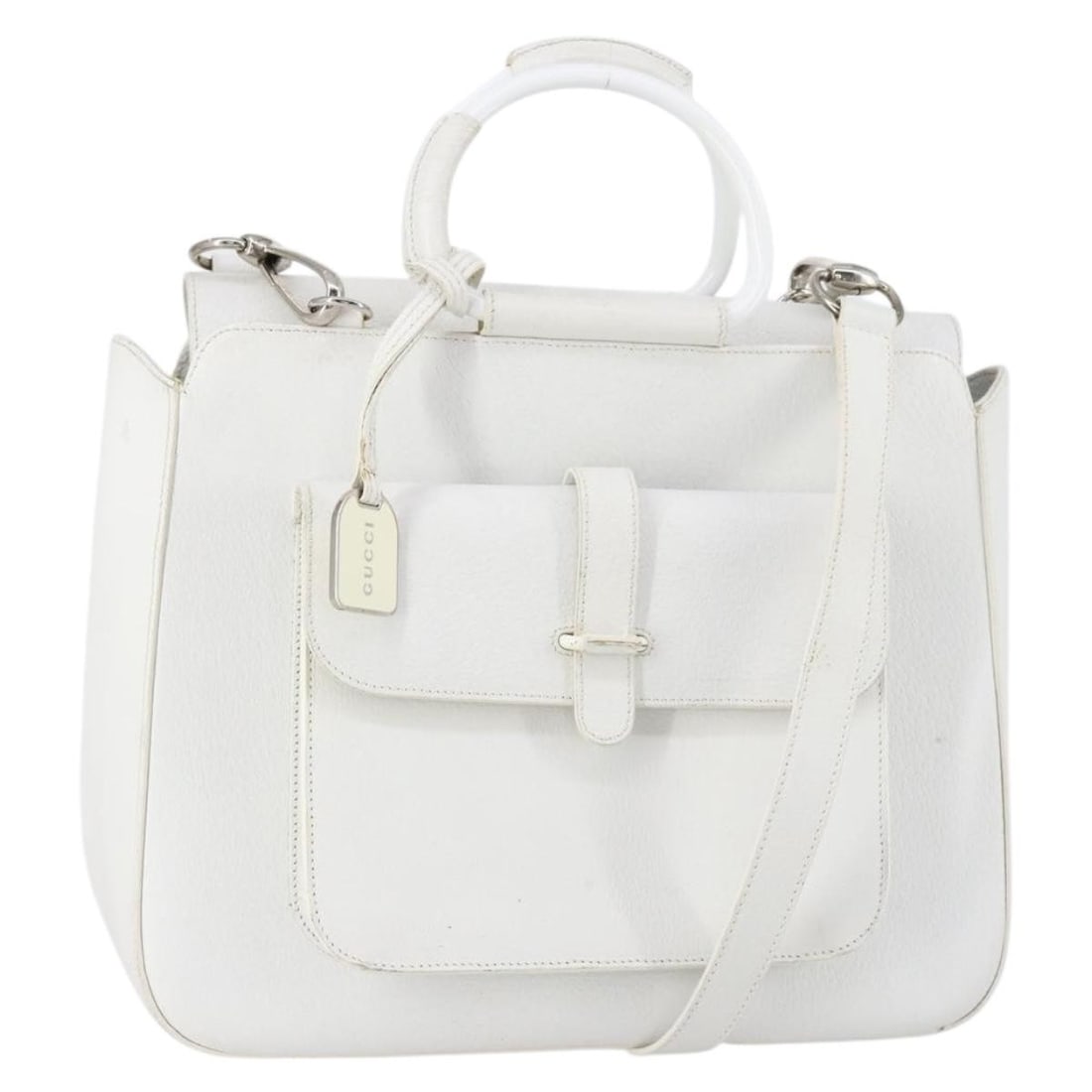 Gucci White Leather 2way Handbag with Shoulder Strap Italy: Gucci White Leather 2way Handbag with Shoulder Strap Italy This GUCCI 2-way hand bag is crafted from white leather and offers versatile carrying options with both a handle and a detachable shoulder st