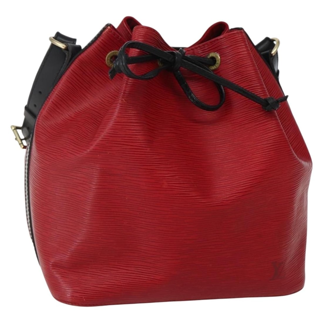 LOUIS VUITTON Epi Petit Noe Black Red Shoulder Bag M44017 Auth: LOUIS VUITTON Epi Petit Noe Black Red Shoulder Bag M44017 Auth This LOUIS VUITTON Epi Petit Noe Shoulder Bag showcases a stylish bicolor design in black and red, crafted from durable Epi leather. The 