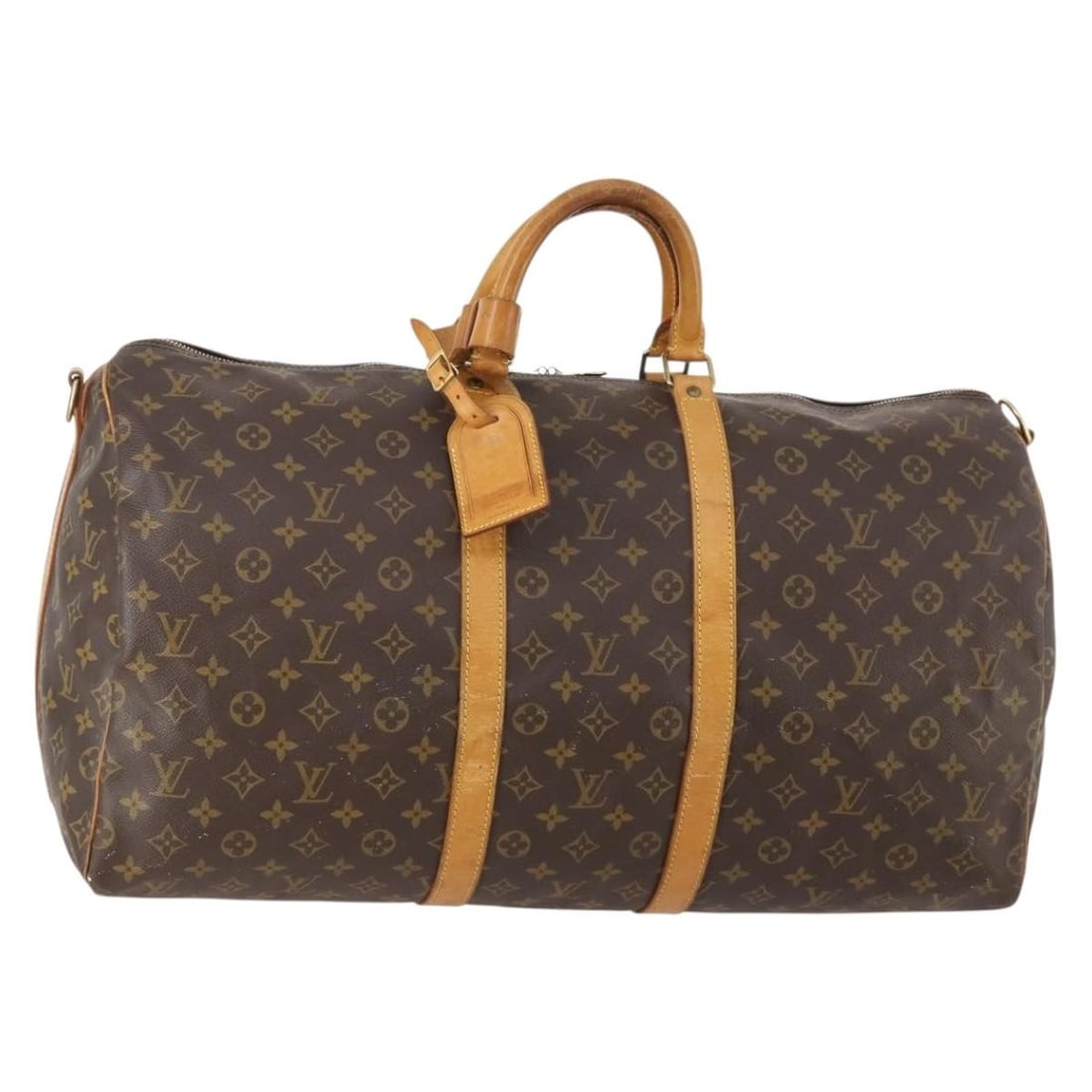 Louis Vuitton M41414 Keepall 55 Monogram Canvas Boston Bag: Louis Vuitton M41414 Keepall 55 Monogram Canvas Boston Bag Louis Vuitton Keepall Bandouliere 55 Boston bag in Monogram canvas. This women's travel bag shows heavy use with visible wear throughout, inc