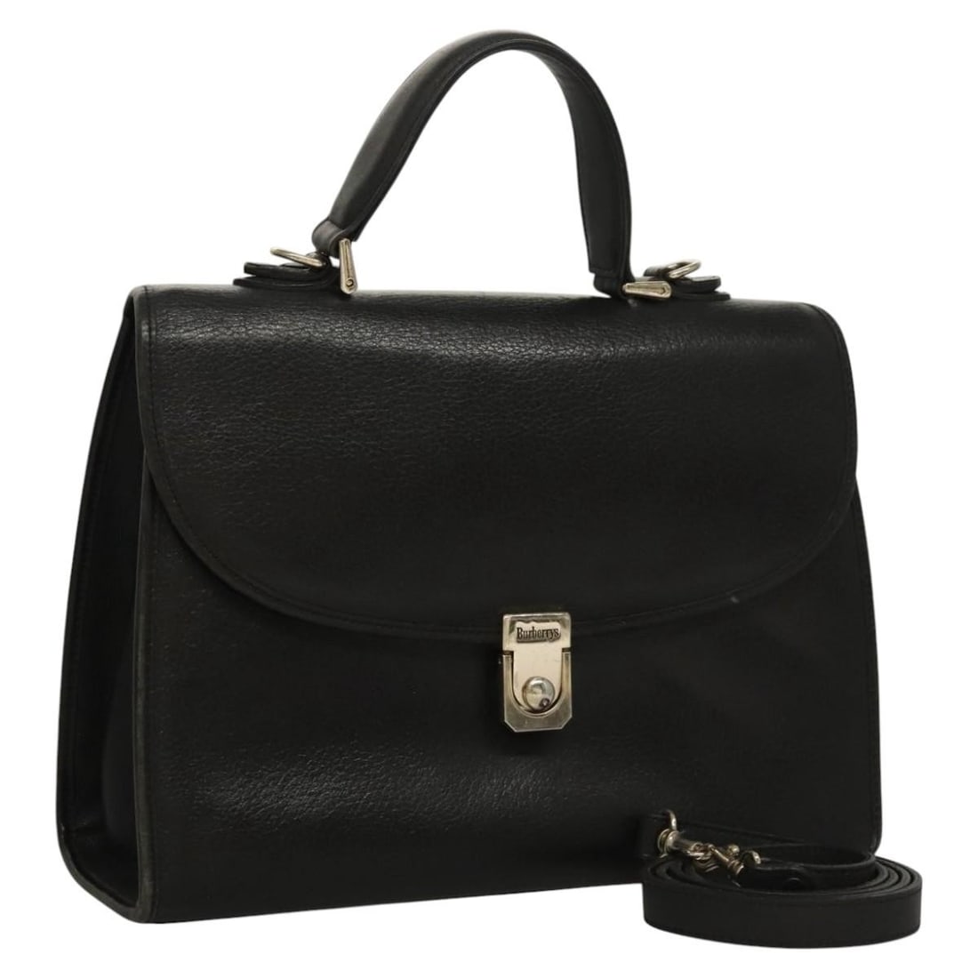 Burberrys Black Leather Handbag with Shoulder Strap: Burberrys Black Leather Handbag with Shoulder Strap This Burberrys handbag is crafted from black leather and features a versatile 2-way design, allowing it to be carried by hand or worn with the inclu