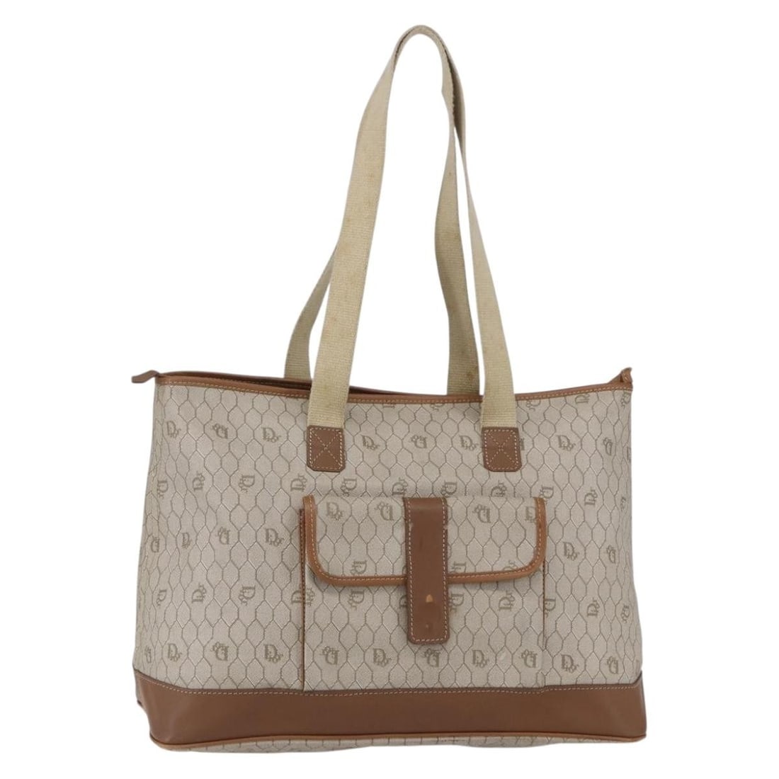 Christian Dior Beige Honeycomb Canvas PVC Leather Tote: Christian Dior Beige Honeycomb Canvas PVC Leather Tote Christian Dior tote bag in beige honeycomb canvas with PVC leather trim. Made in France, this women's bag features a spacious tote silhouette wit