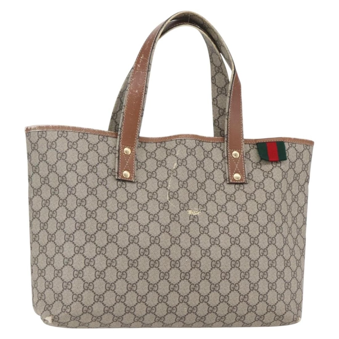 GUCCI GG Supreme Web Tote Bag Beige Red PVC 211134 Authentic: GUCCI GG Supreme Web Tote Bag Beige Red PVC 211134 Authentic Introducing the GUCCI GG Supreme Web Sherry Line Tote Bag, a stylish accessory for any fashion enthusiast. Crafted in Italy, this tote bag 
