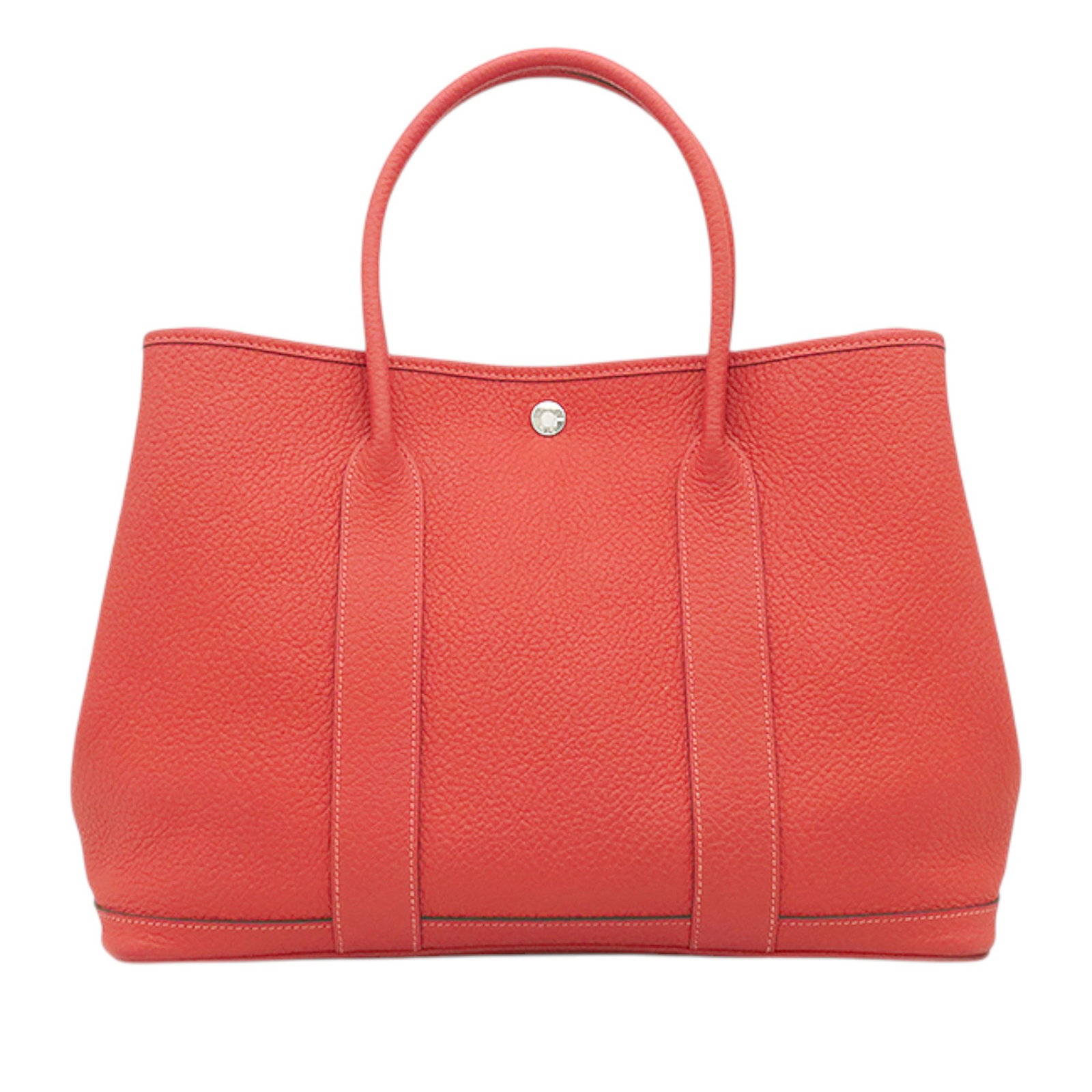 Hermes Garden Party 36 Negonda Leather Tote Rouge Pivoine: Hermes Garden Party 36 Negonda Leather Tote Rouge Pivoine This Hermes Garden Party 36 tote is crafted in Rouge Pivoine Negonda leather with rolled leather handles, an open top, and a snap button closu