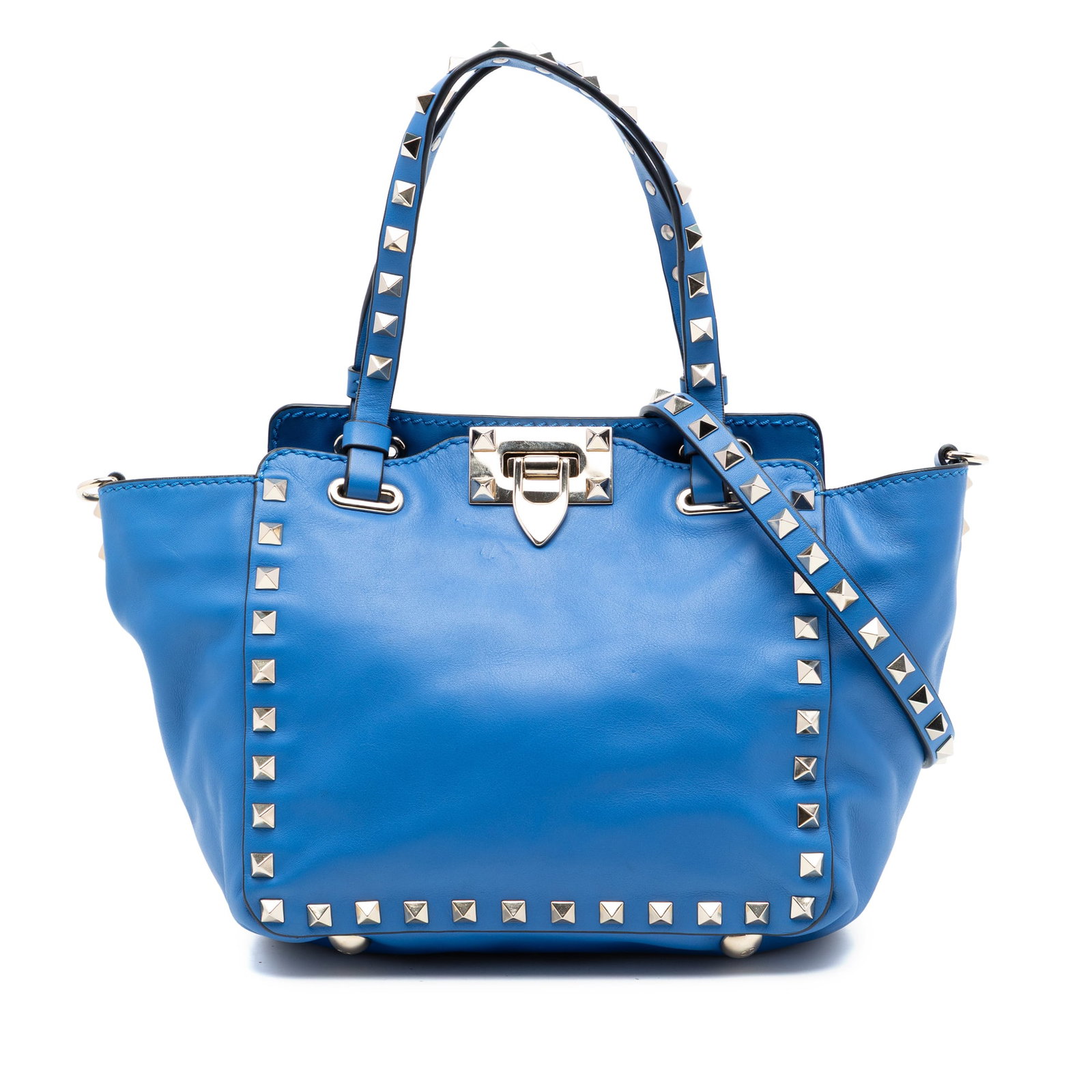 Valentino Rockstud Mini Trapeze Leather Satchel Blue (1 of 6)