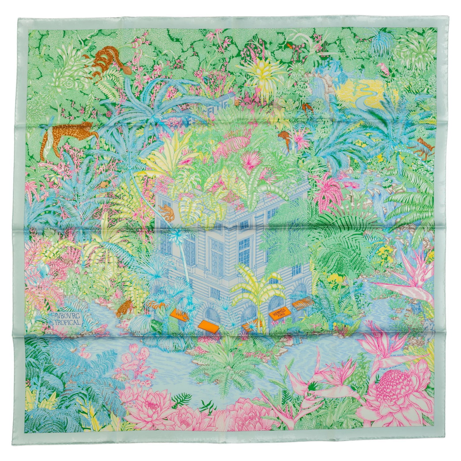 Hermes Tropical Garden Multicolor Pastel Silk Scarf 35in with Box: Hermes Tropical Garden Multicolor Pastel Silk Scarf 35in with Box Experience luxury with this Hermes Tropical Garden Pastel Silk Scarf, a stunning piece from the renowned French designer. Crafted