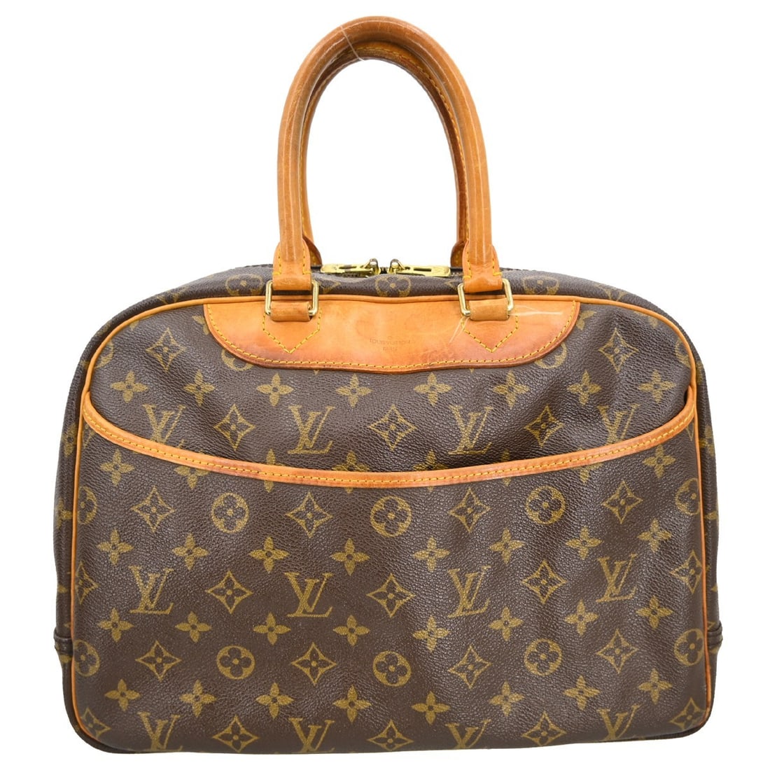 Louis Vuitton Deauville Monogram Canvas Vanity Hand Bag M47270: Louis Vuitton Deauville Monogram Canvas Vanity Hand Bag M47270 Vintage Louis Vuitton Deauville Bowling Vanity handbag in brown Monogram canvas and leather. This women's handbag features double handles
