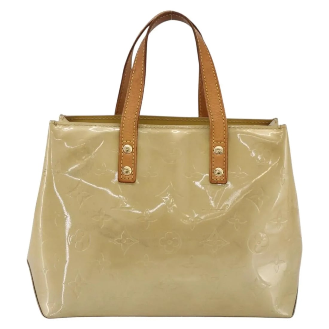 Louis Vuitton Reade Beige Patent Leather Handbag: Louis Vuitton Reade Beige Patent Leather Handbag This Louis Vuitton Reade handbag features the iconic Monogram Vernis design in beige patent leather. Designed for women, it is crafted with durable mat