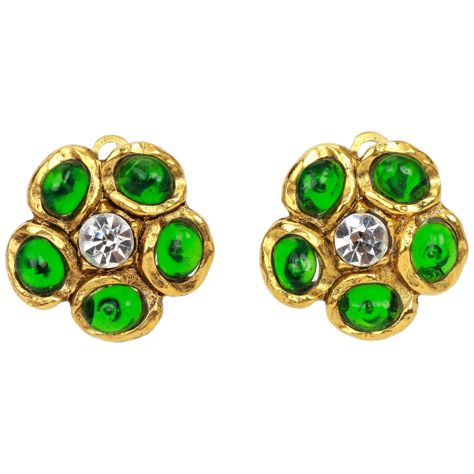 Chanel 70s Vintage Gold Flower Clip Earrings with Gripoix (1 of 4)