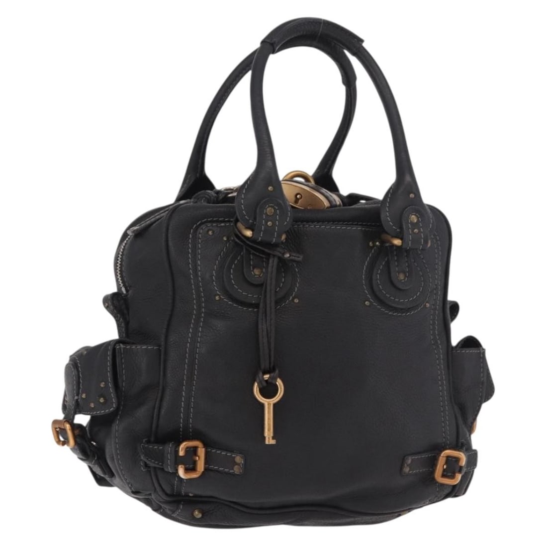 Chloe Paddington leather handbag black with gold and silver tone: Chloe Paddington leather handbag black with gold and silver tone Chloe Paddington handbag in black leather with gold- and silver-tone accents. Made in Italy, this women's handbag includes only the ite