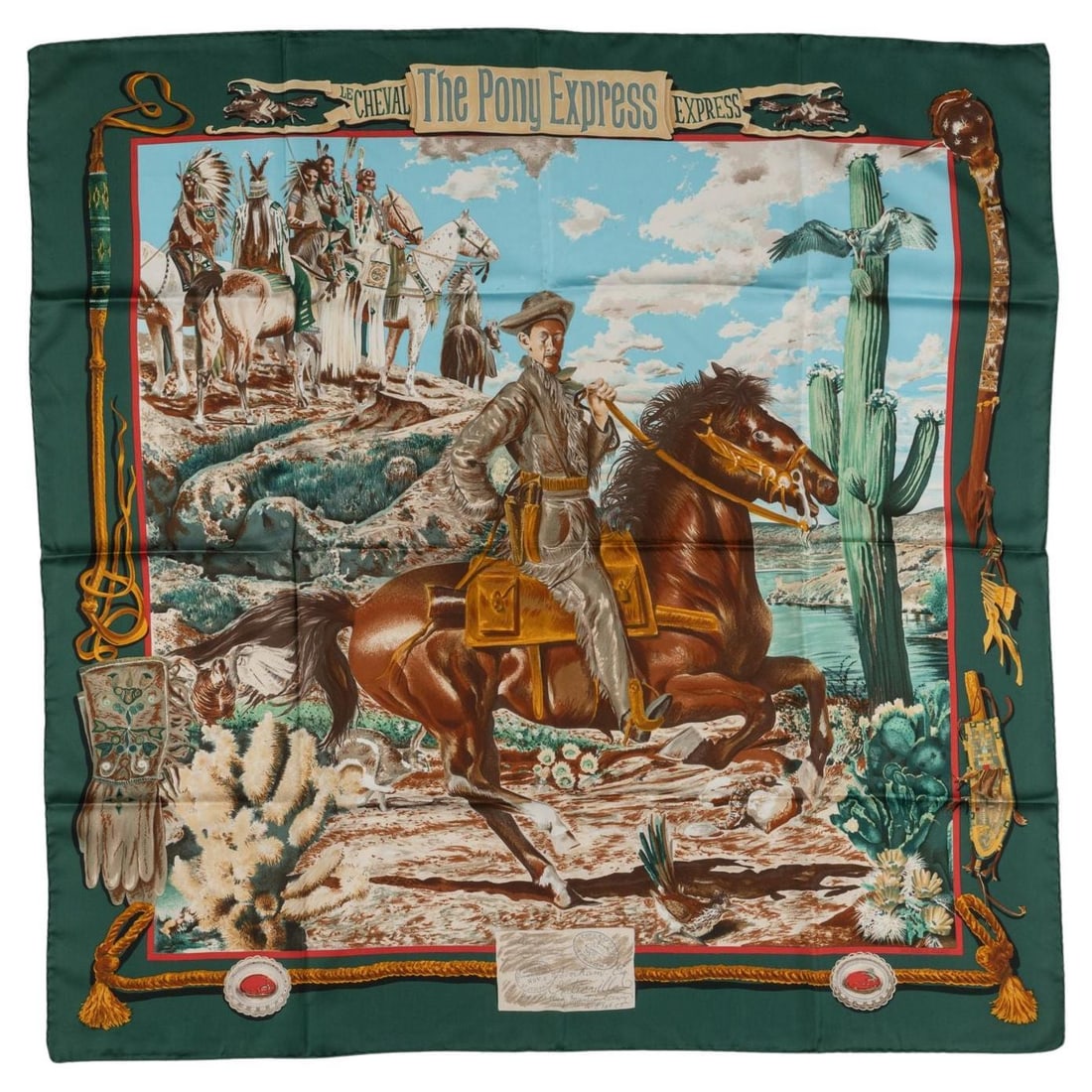 Hermes Pony Express Green Silk Scarf 35x35 in Box (1 of 5)