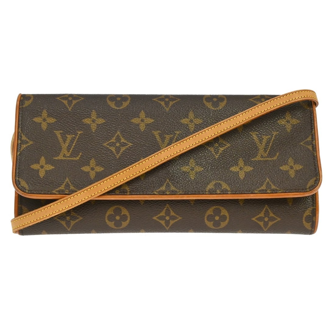 Louis Vuitton Pochette Twin GM Monogram Canvas Crossbody Bag: Louis Vuitton Pochette Twin GM Monogram Canvas Crossbody Bag Vintage Louis Vuitton Pochette Twin GM crossbody bag in brown Monogram canvas and leather. This women's bag features a magnetic snap closur