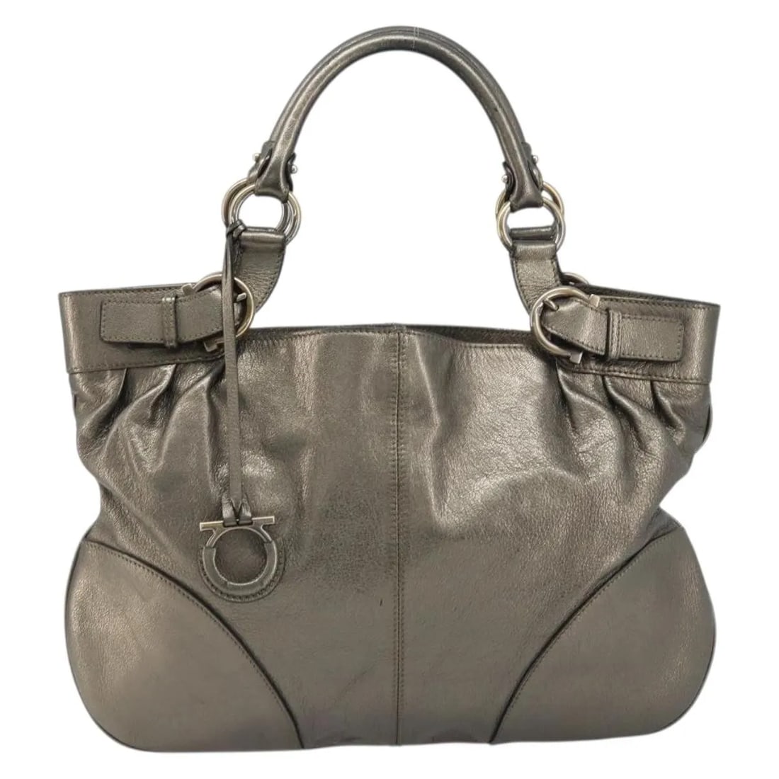 Gold Leather Handbag Salvatore Ferragamo Gancini: Gold Leather Handbag Salvatore Ferragamo Gancini This Salvatore Ferragamo Gancini handbag is crafted from leather in a gold color and designed for women. It features a spacious interior and showcases 