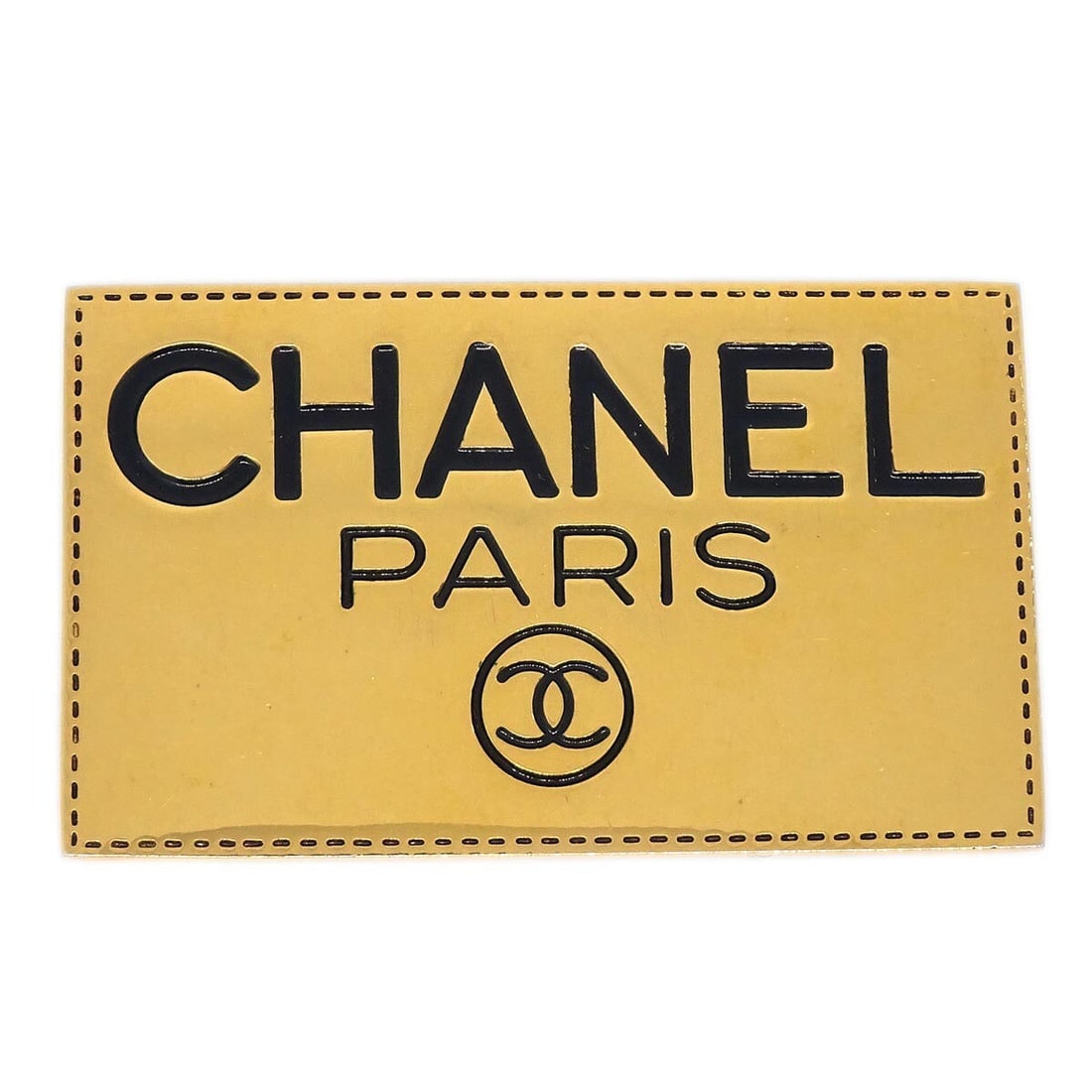 Chanel CC Logo Gold Plated Brooch Pin: Chanel CC Logo Gold Plated Brooch Pin Gold plated Chanel brooch pin featuring the CC logo plate design. This brooch shows reasonable wear with minor scratches and rust, consistent with a used conditio