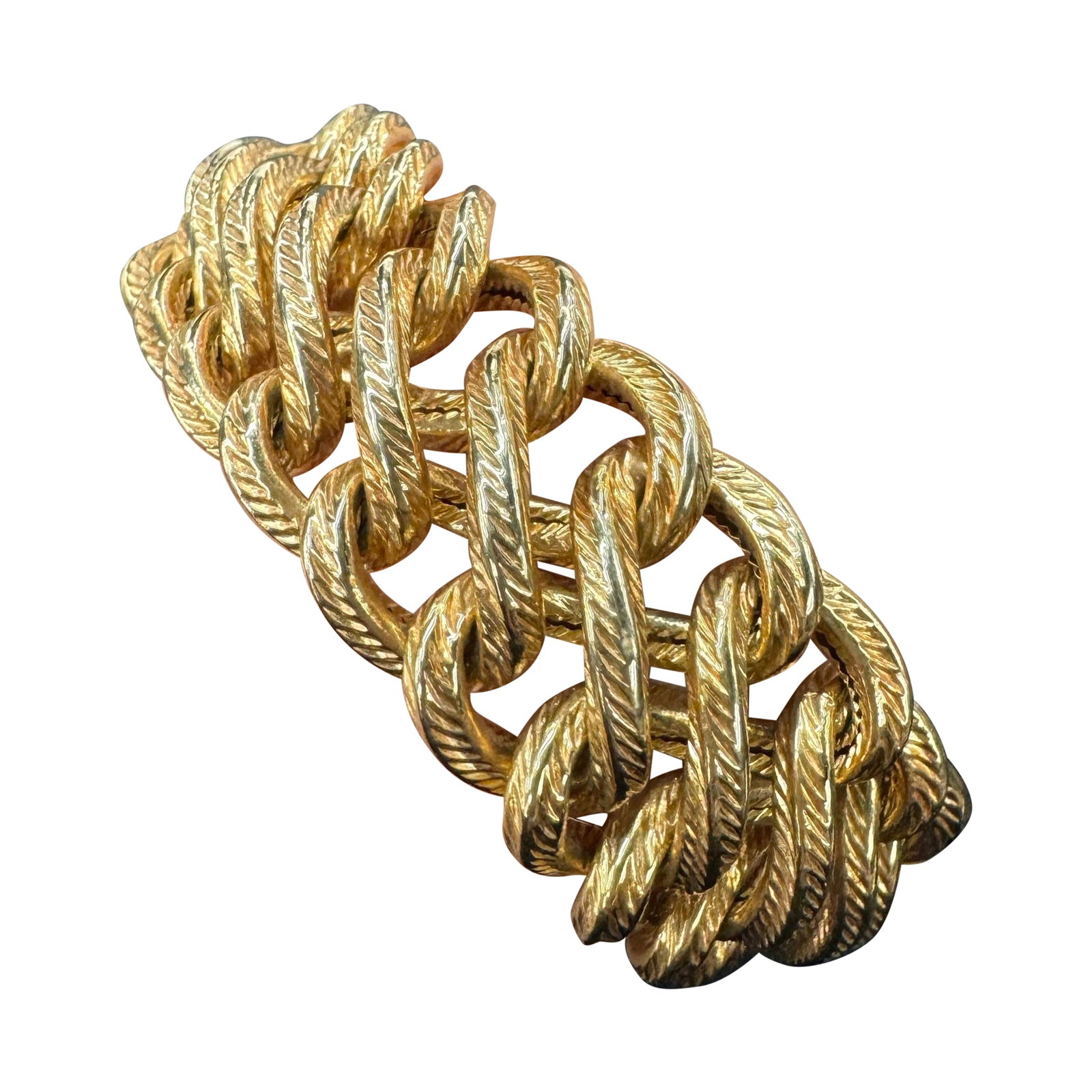 Harbor Diamonds 18K Yellow Gold Double Row Link Bracelet 21.7g: Harbor Diamonds 18K Yellow Gold Double Row Link Bracelet 21.7g This stunning 18 karat yellow gold bracelet showcases a contemporary style with a double row of interlocking links. Weighing 21.7 grams, 