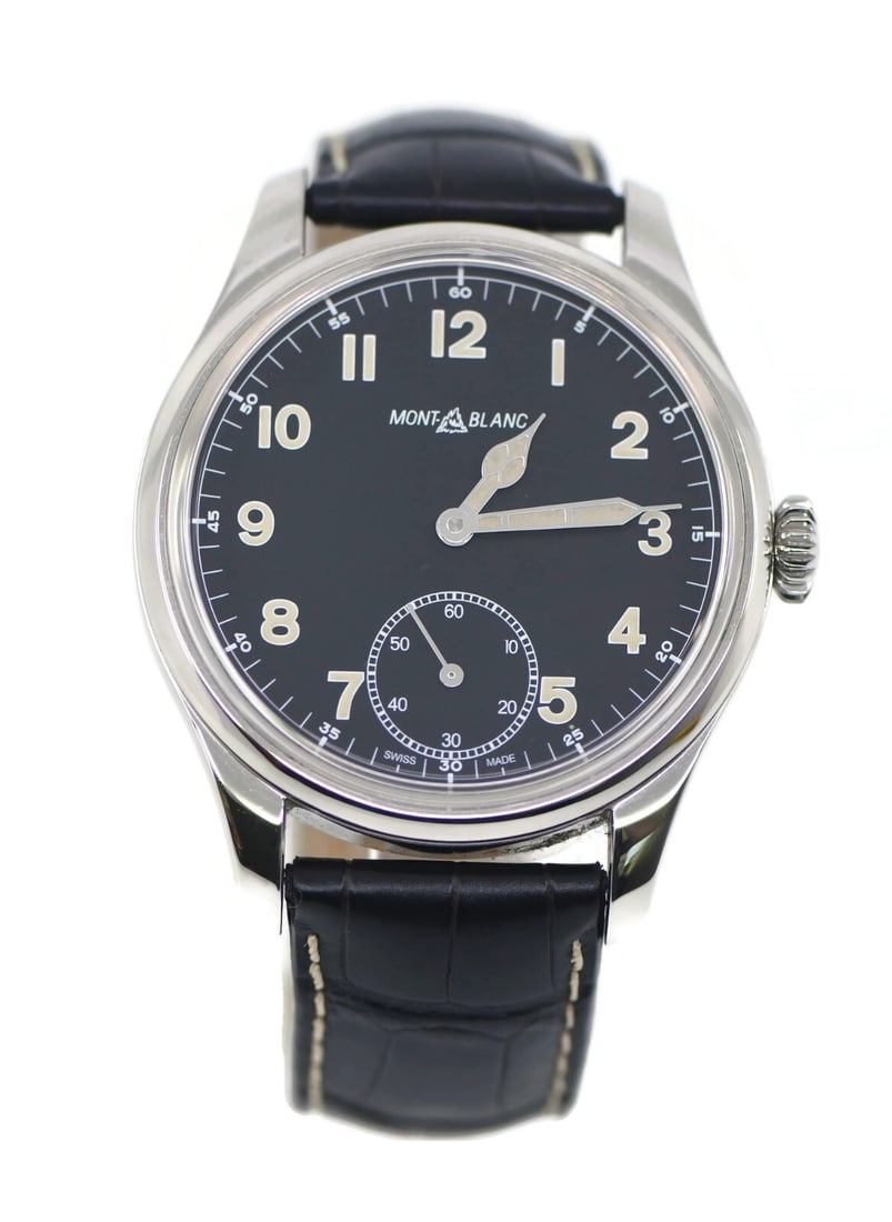 Montblanc 1858 Small Seconds Mechanical Watch Stainless Steel 44mm with Box and Papers: Montblanc 1858 Small Seconds Mechanical Watch Stainless Steel 44mm with Box and Papers Discover the elegance of the Montblanc 1858 Small Seconds wristwatch, a perfect blend of classic style and modern