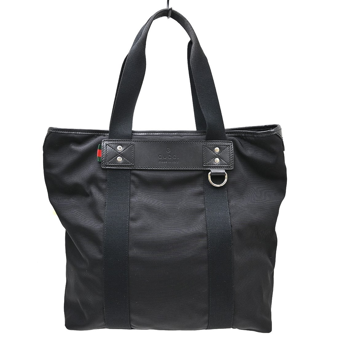Gucci Shelly Medium Black Nylon Leather Tote Bag 268175 520981: Gucci Shelly Medium Black Nylon Leather Tote Bag 268175 520981 Vintage Gucci tote handbag in black nylon with leather trim. This medium-sized bag features a classic black exterior, dual handles, and a