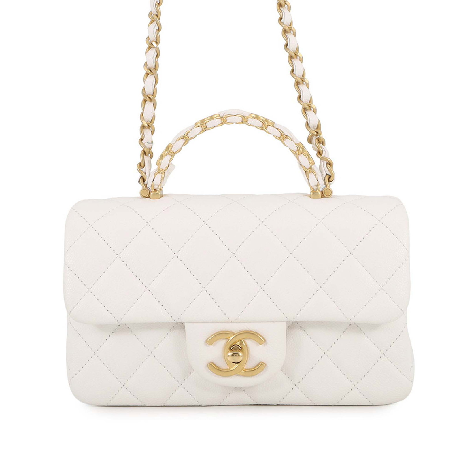 Chanel Mini CC Handy Flap White Quilted Caviar Satchel (1 of 14)