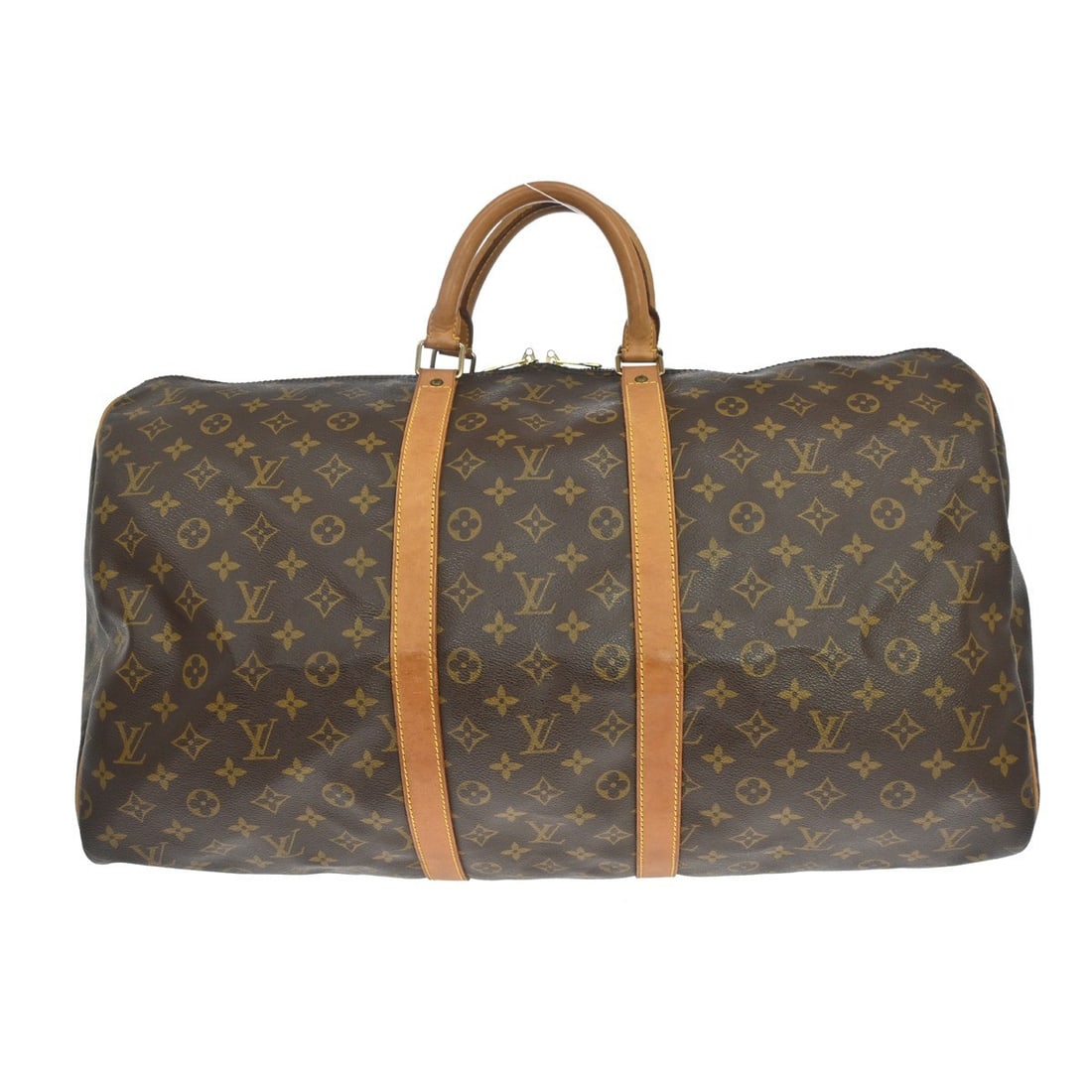 Louis Vuitton Keepall Bandouliere 55 Monogram Travel Duffle Bag M41414: Louis Vuitton Keepall Bandouliere 55 Monogram Travel Duffle Bag M41414 Vintage Louis Vuitton Keepall Bandouliere 55 travel bag in brown Monogram canvas with leather trim and double handles. This extra