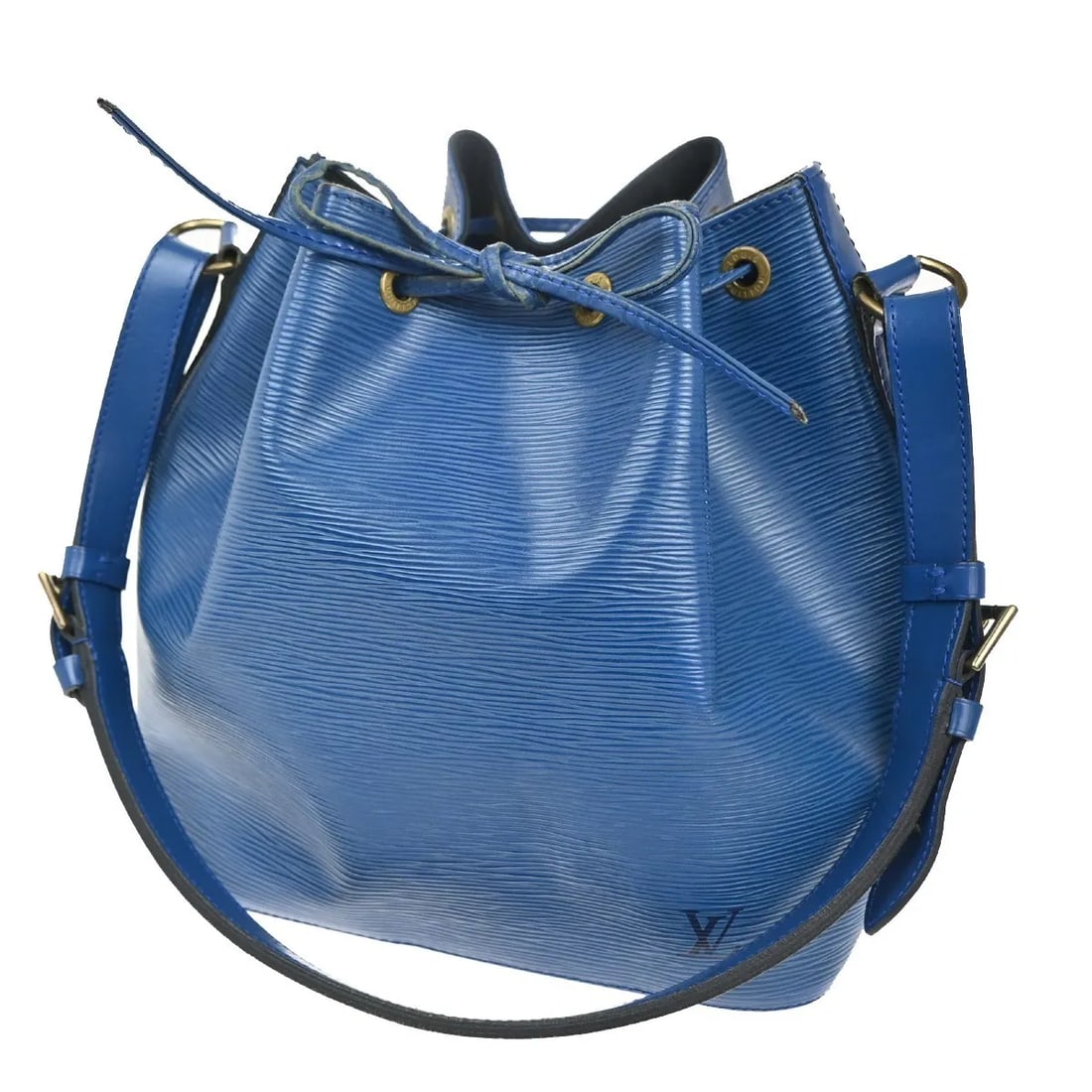 Louis Vuitton Petit Noe Blue Leather Shoulder Bag: Louis Vuitton Petit Noe Blue Leather Shoulder Bag Louis Vuitton Petit Noe bag in blue leather. Made in France, this piece shows fair overall condition with visible wear to the exterior, including ligh