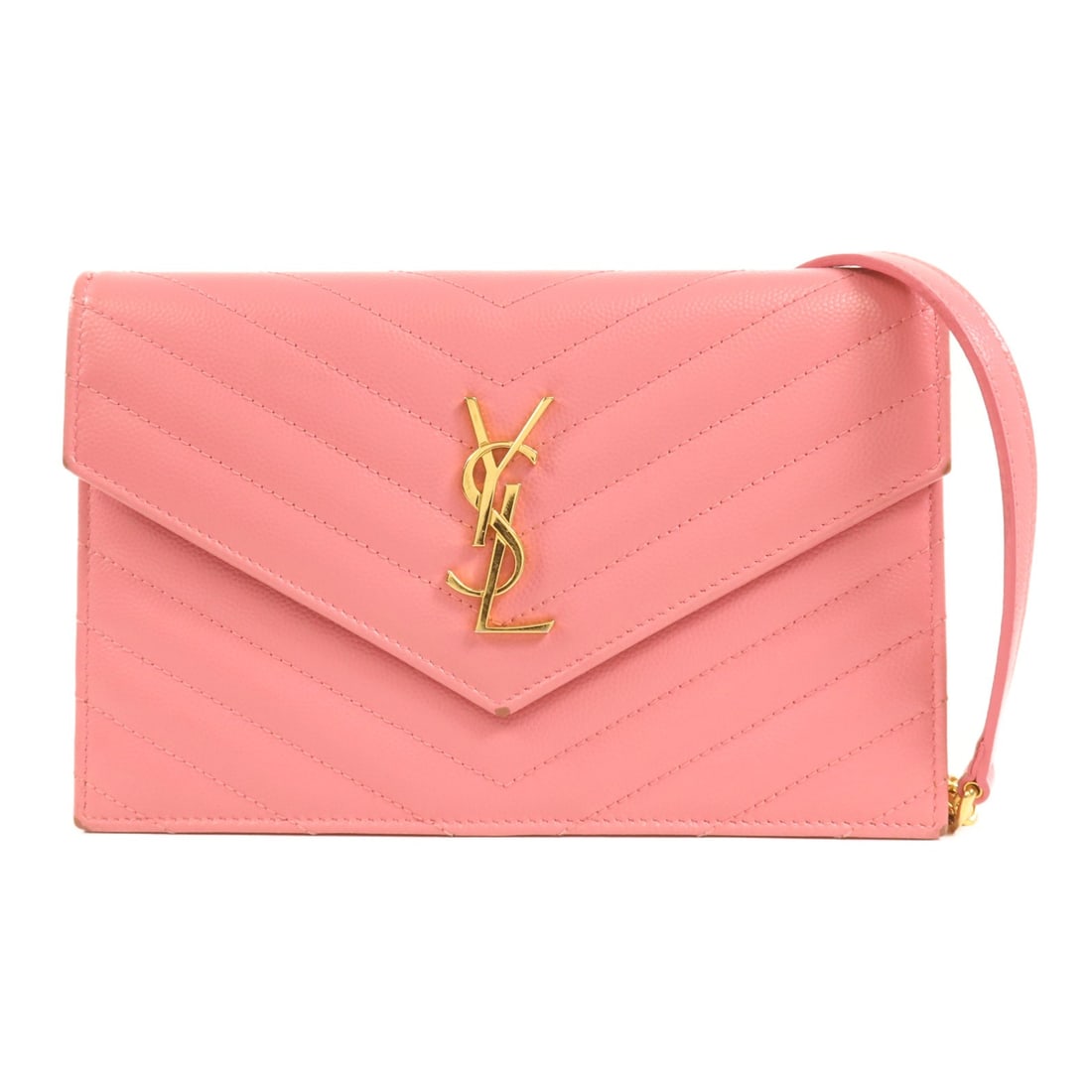 YSL Pink Calfskin WOC Shoulder Bag GHW 393953: YSL Pink Calfskin WOC Shoulder Bag GHW 393953 This Yves Saint Laurent shoulder bag is crafted from pink calfskin leather and features a compact design with a structured silhouette. Designed for women,