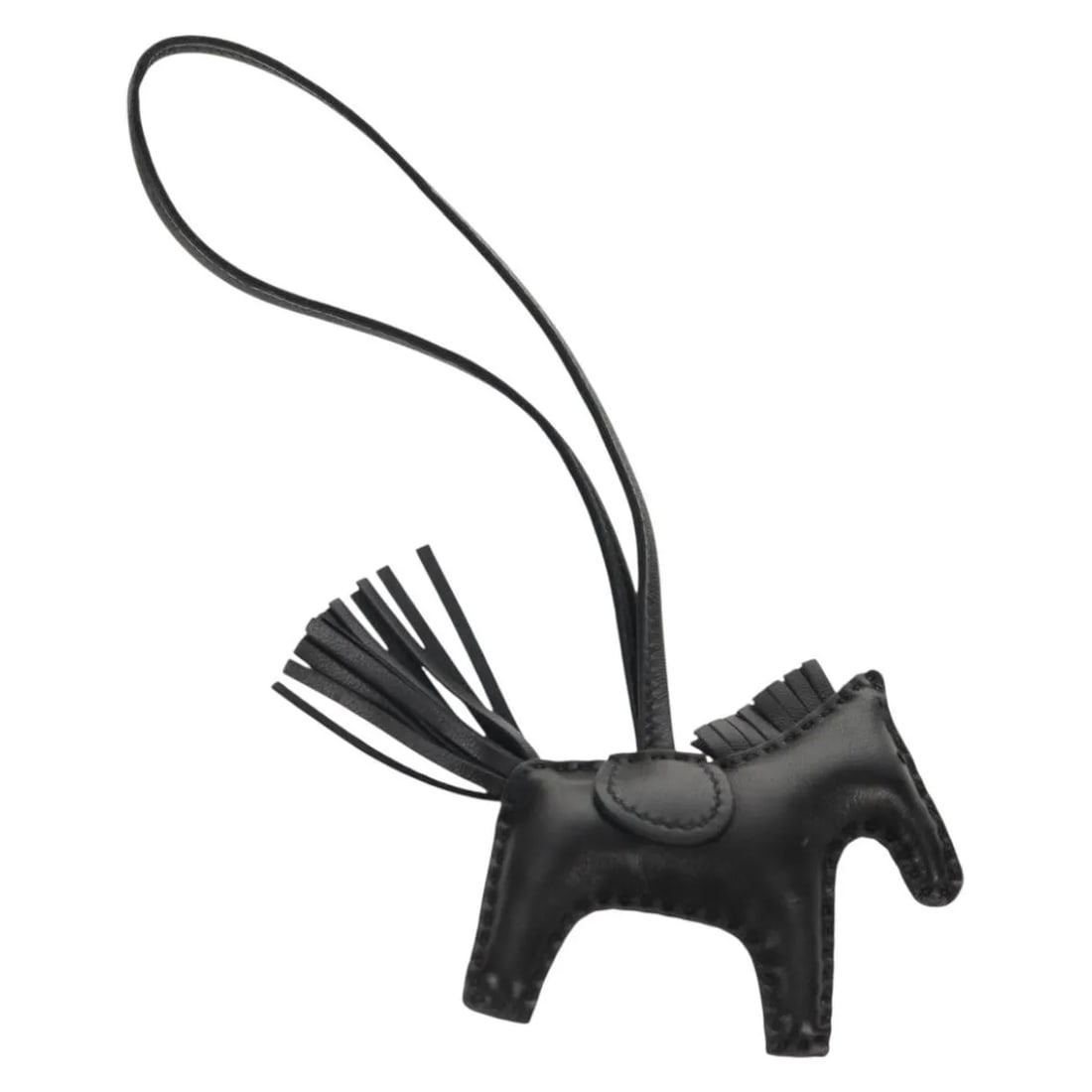 Leather So Black GriGri Rodeo Charm by Hermes: Leather So Black GriGri Rodeo Charm by Hermes The Hermes So Black GriGri Rodeo Bag Charm is a unisex accessory crafted from black leather. This pre-owned charm is in excellent condition with minimal s