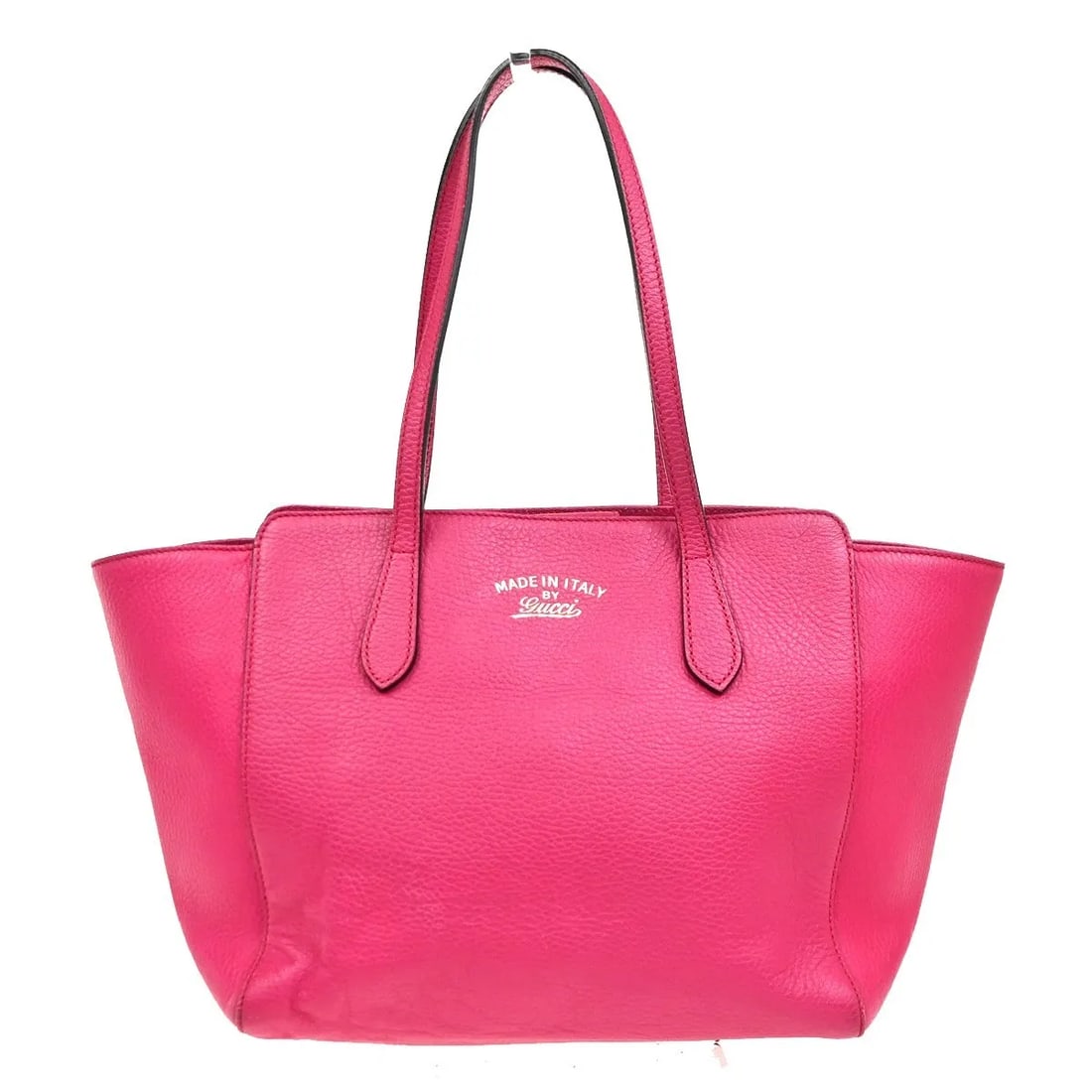 Pink Leather Gucci Swing Tote Bag 26cm Italy: Pink Leather Gucci Swing Tote Bag 26cm Italy This Gucci Swing Tote is crafted from pink leather and designed for women. The bag features a spacious interior and classic tote silhouette. It shows signs